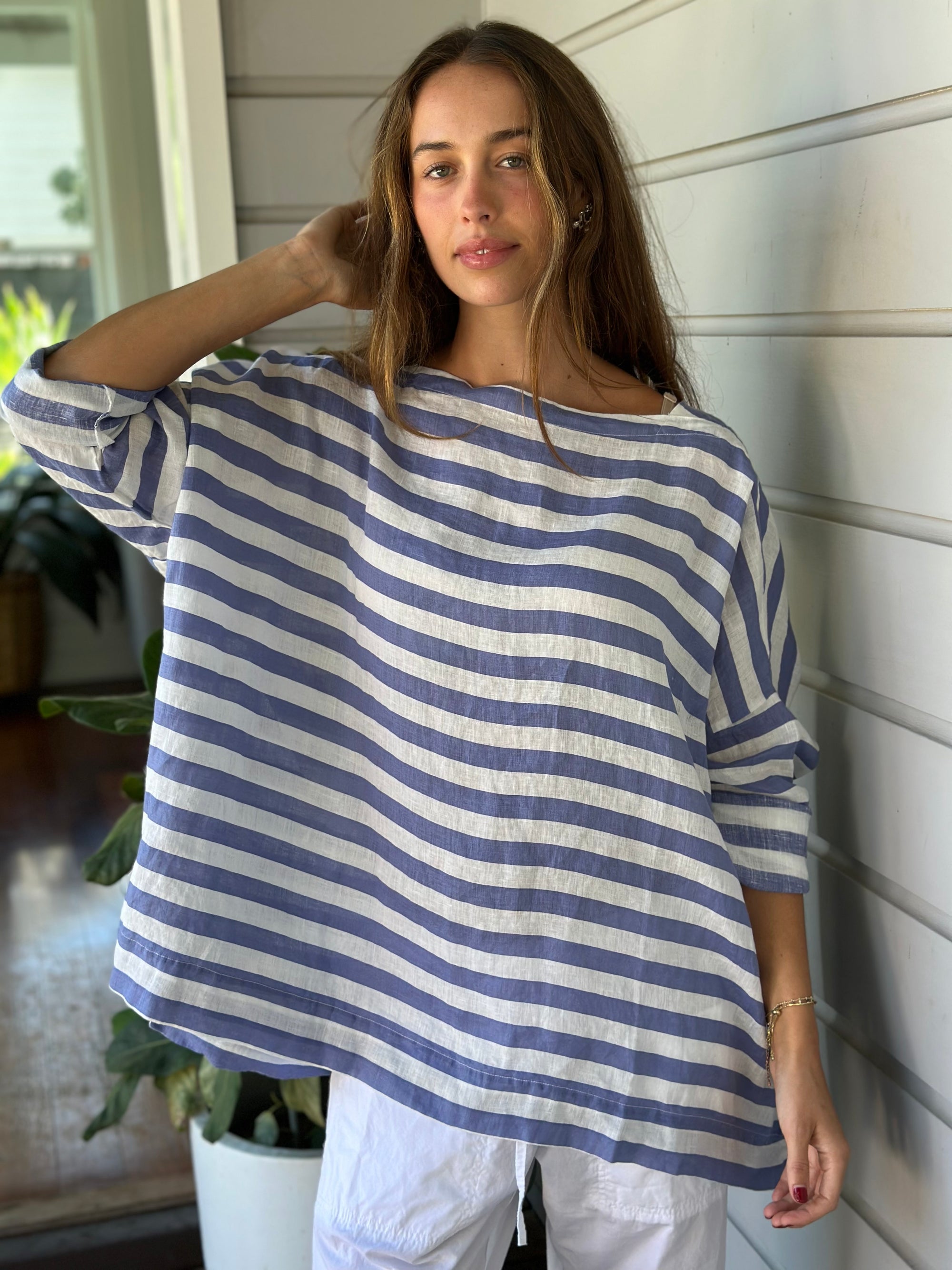 avril top - 2cm cornflower stripe Apparel