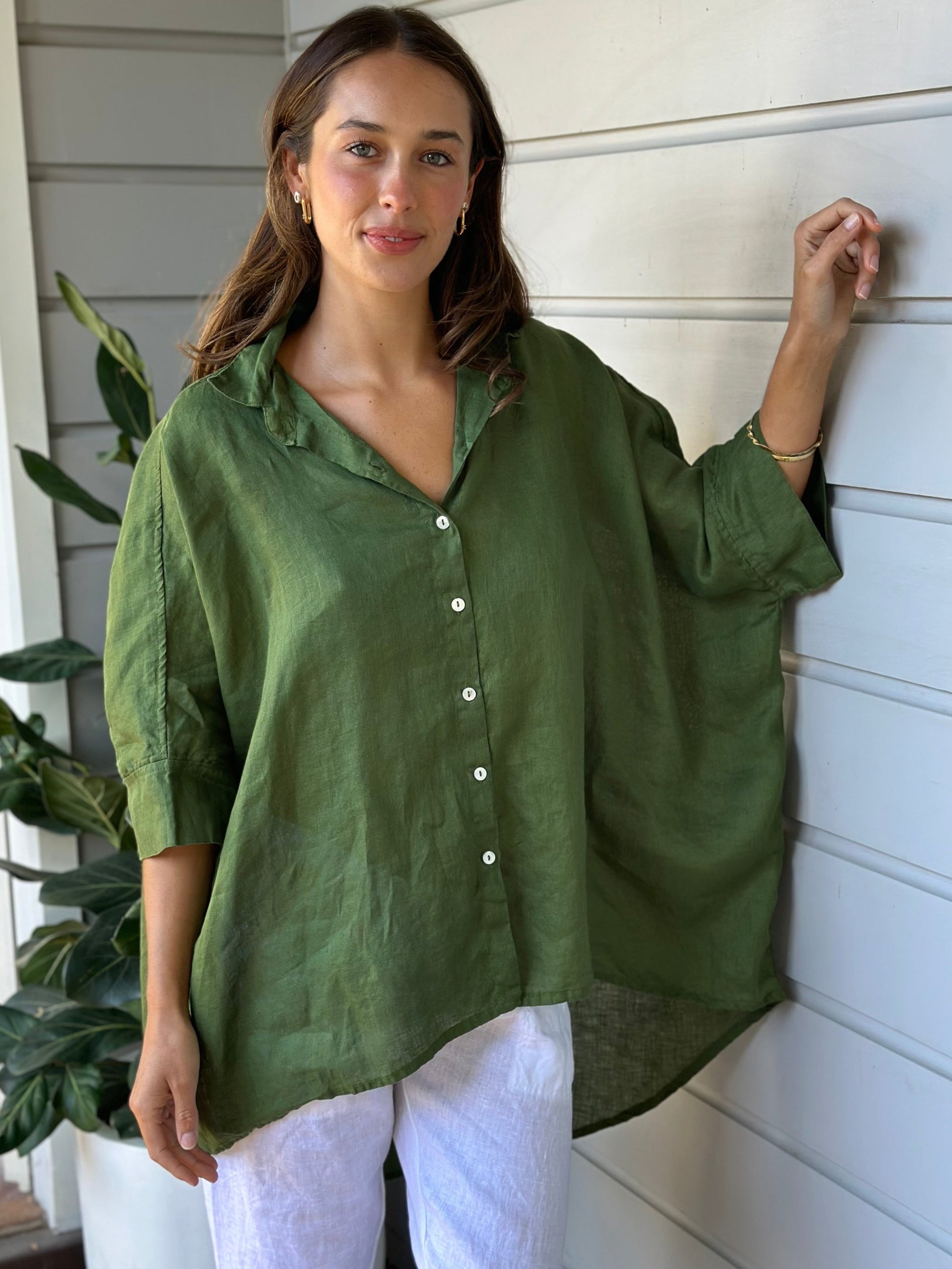 issey shirt - moss linen Apparel