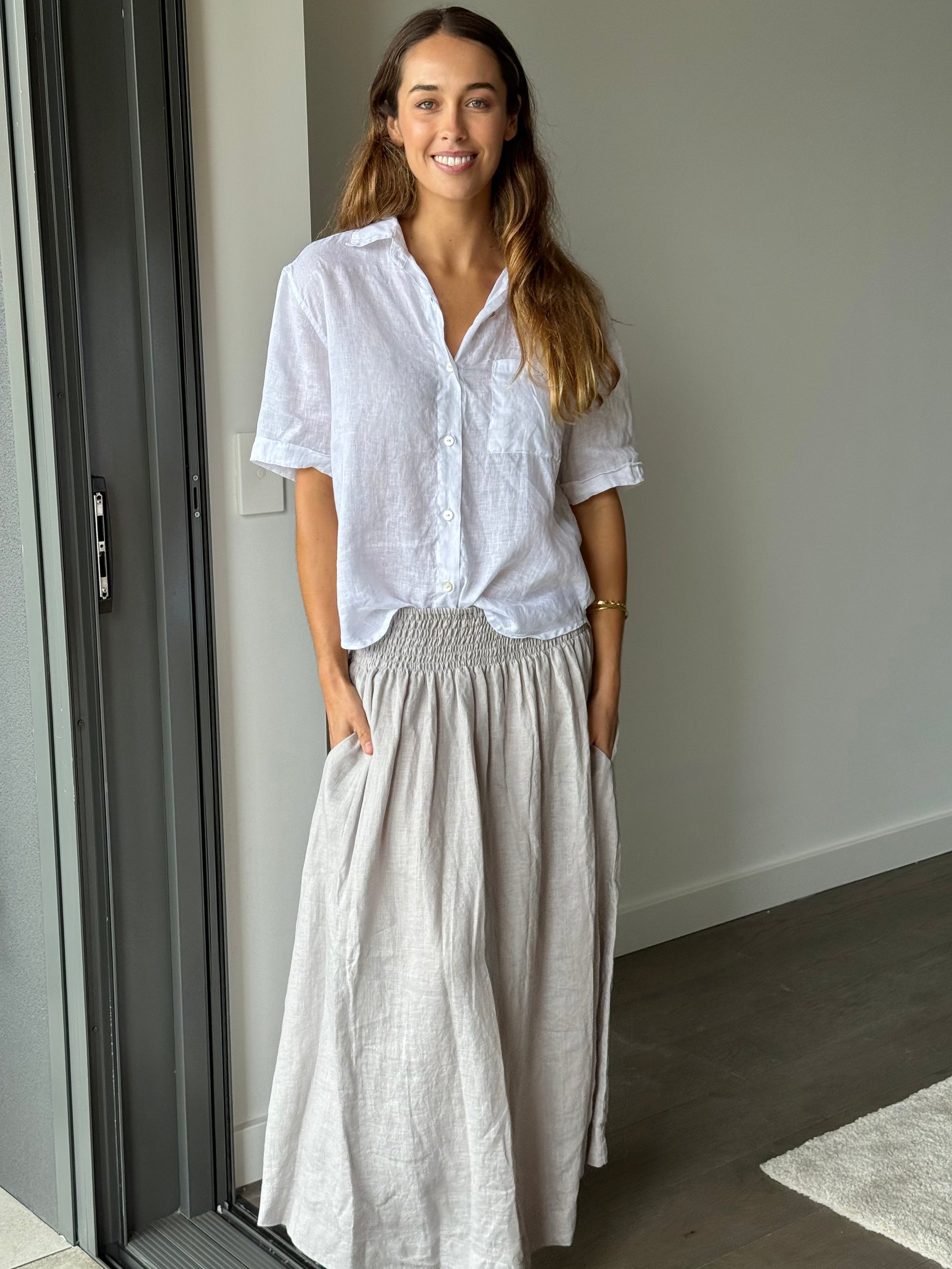 lulu skirt - pewter linen Apparel