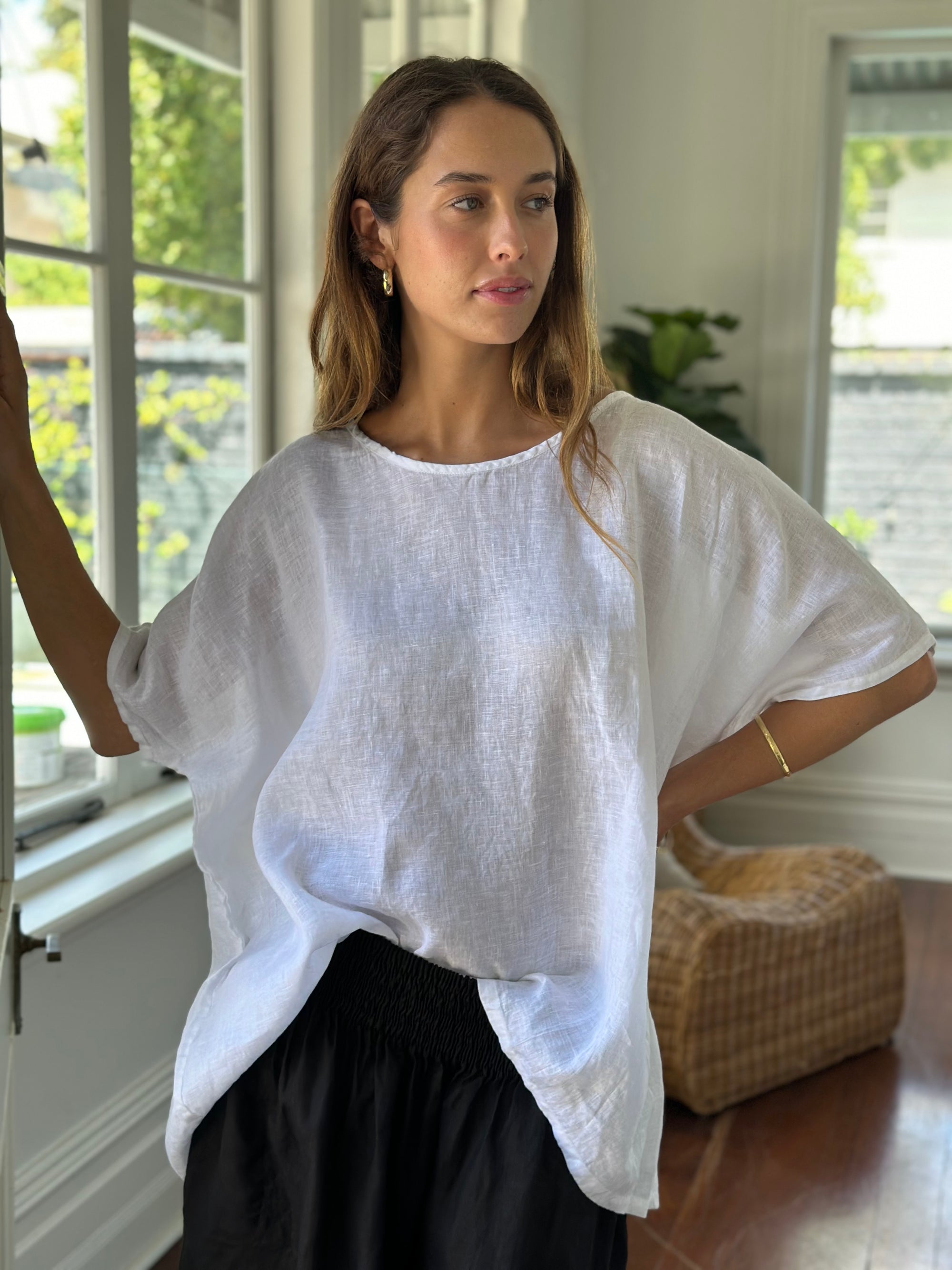 rachael top-white linen Apparel