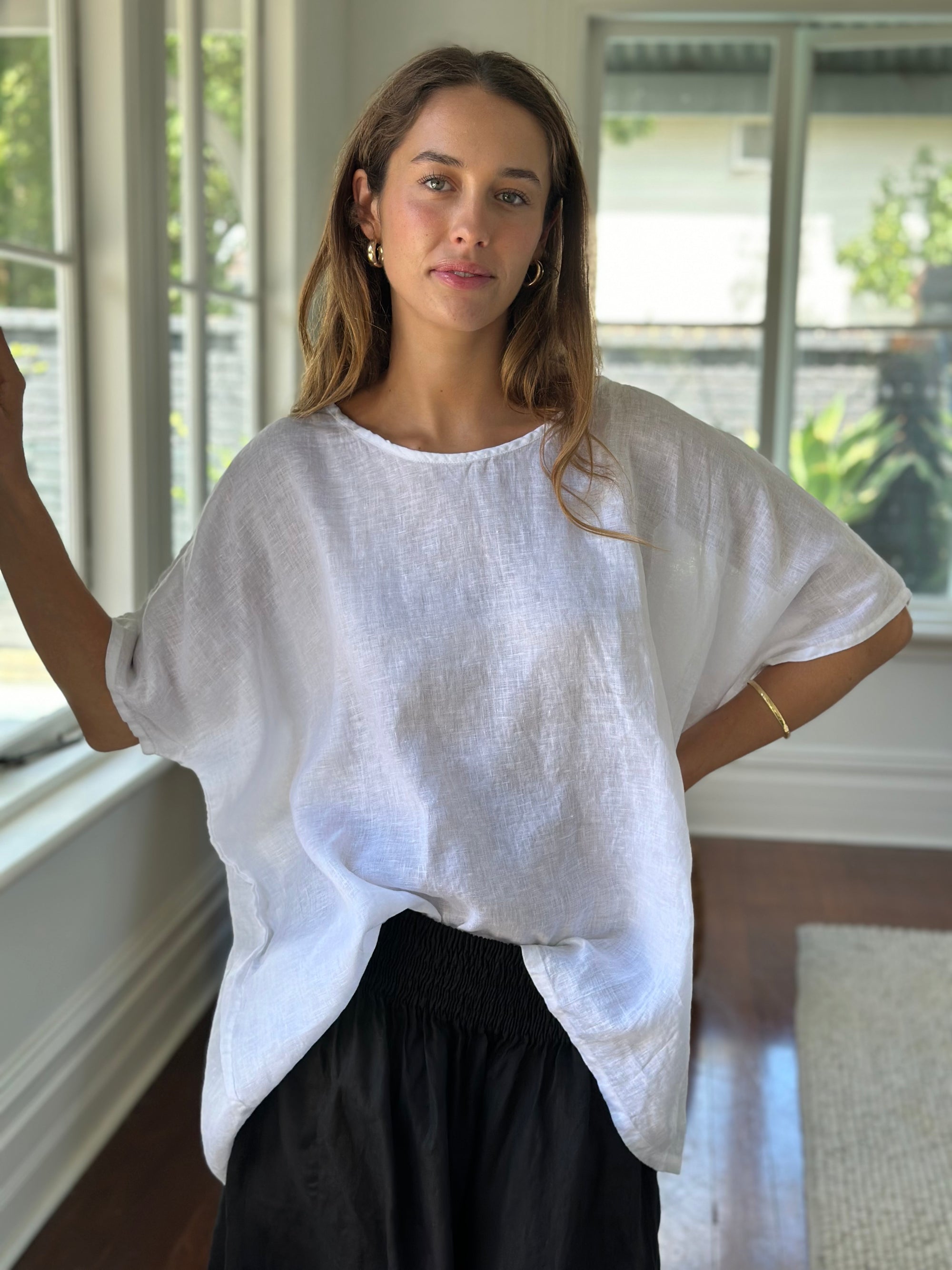rachael top-white linen Apparel