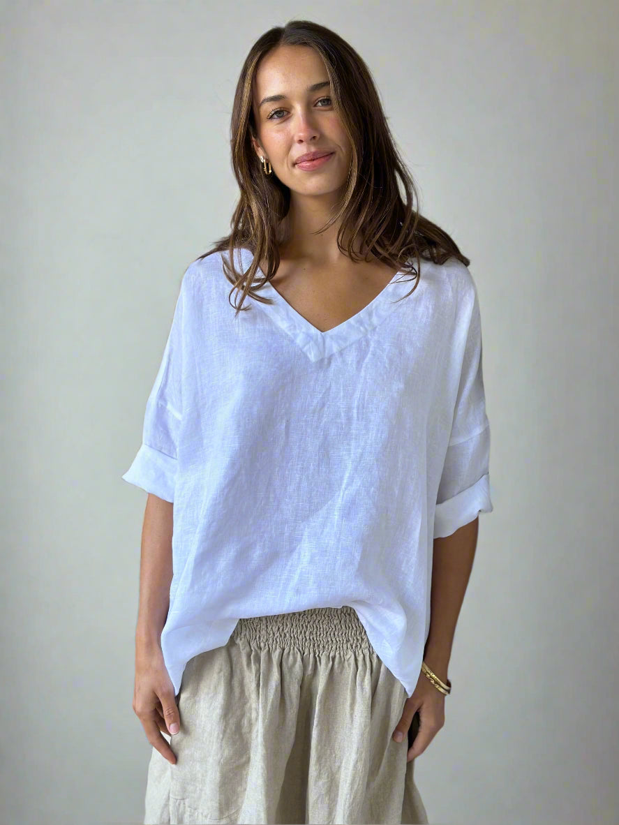 lydia top - white linen Apparel