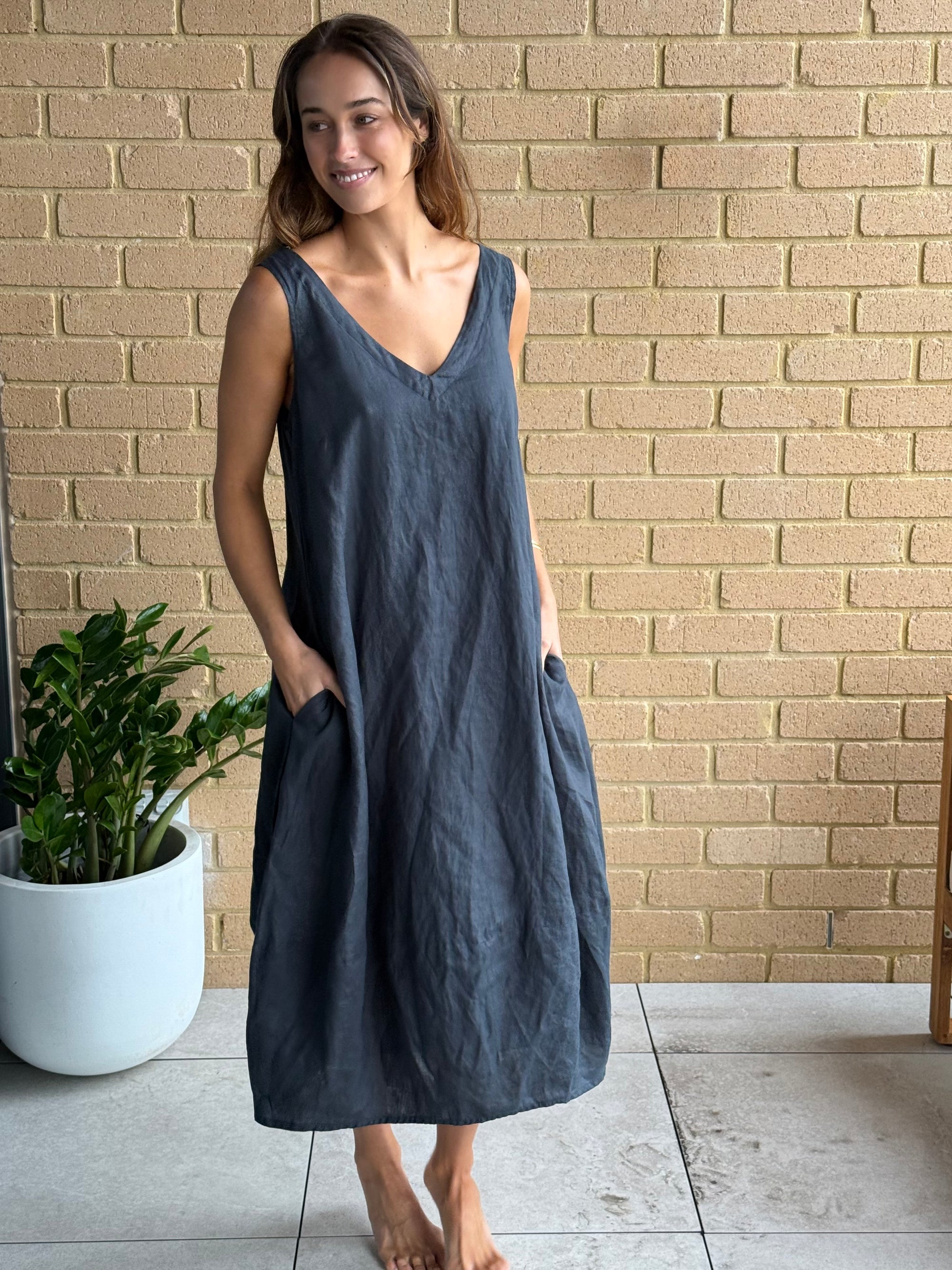 amber dress - charcoal linen Apparel