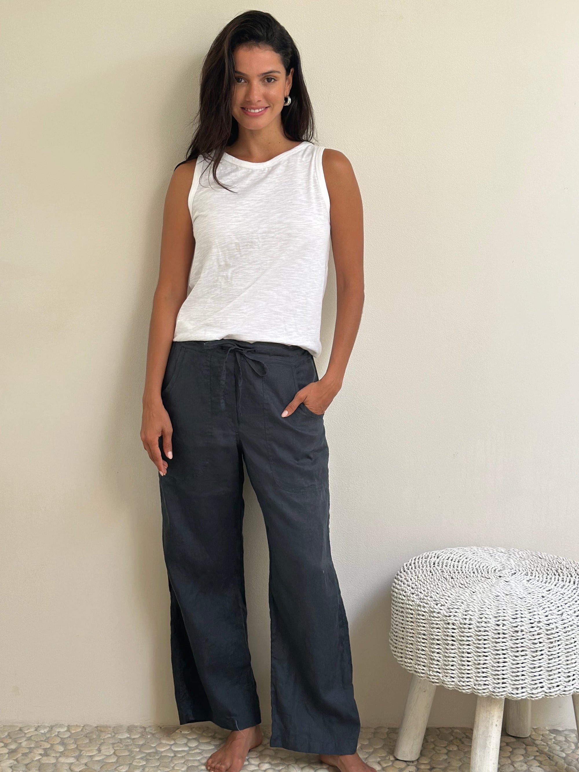 fleur straight leg pants - charcoal linen Apparel