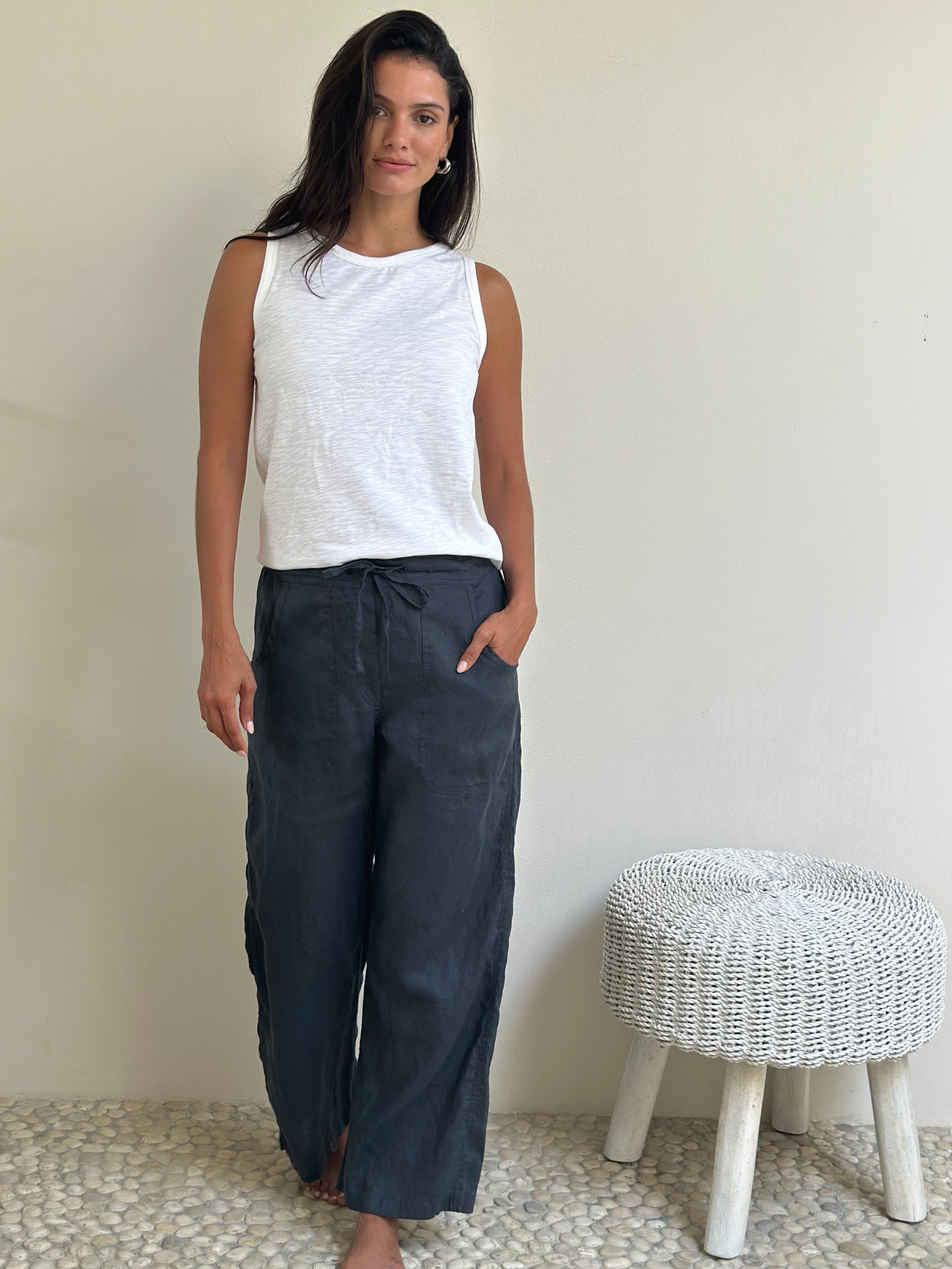 fleur straight leg pants - charcoal linen Apparel