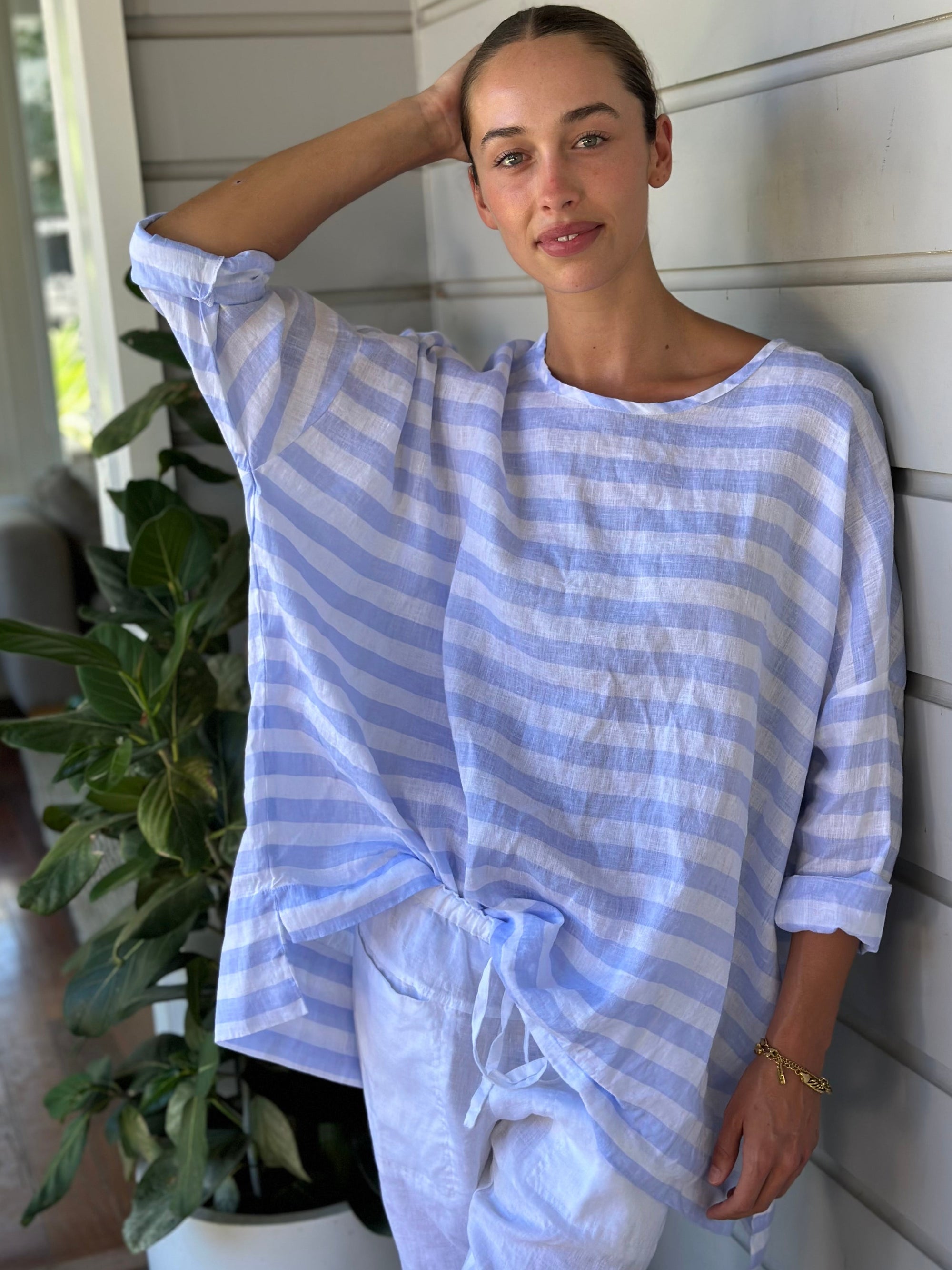 hunter top-small soft blue stripe Apparel