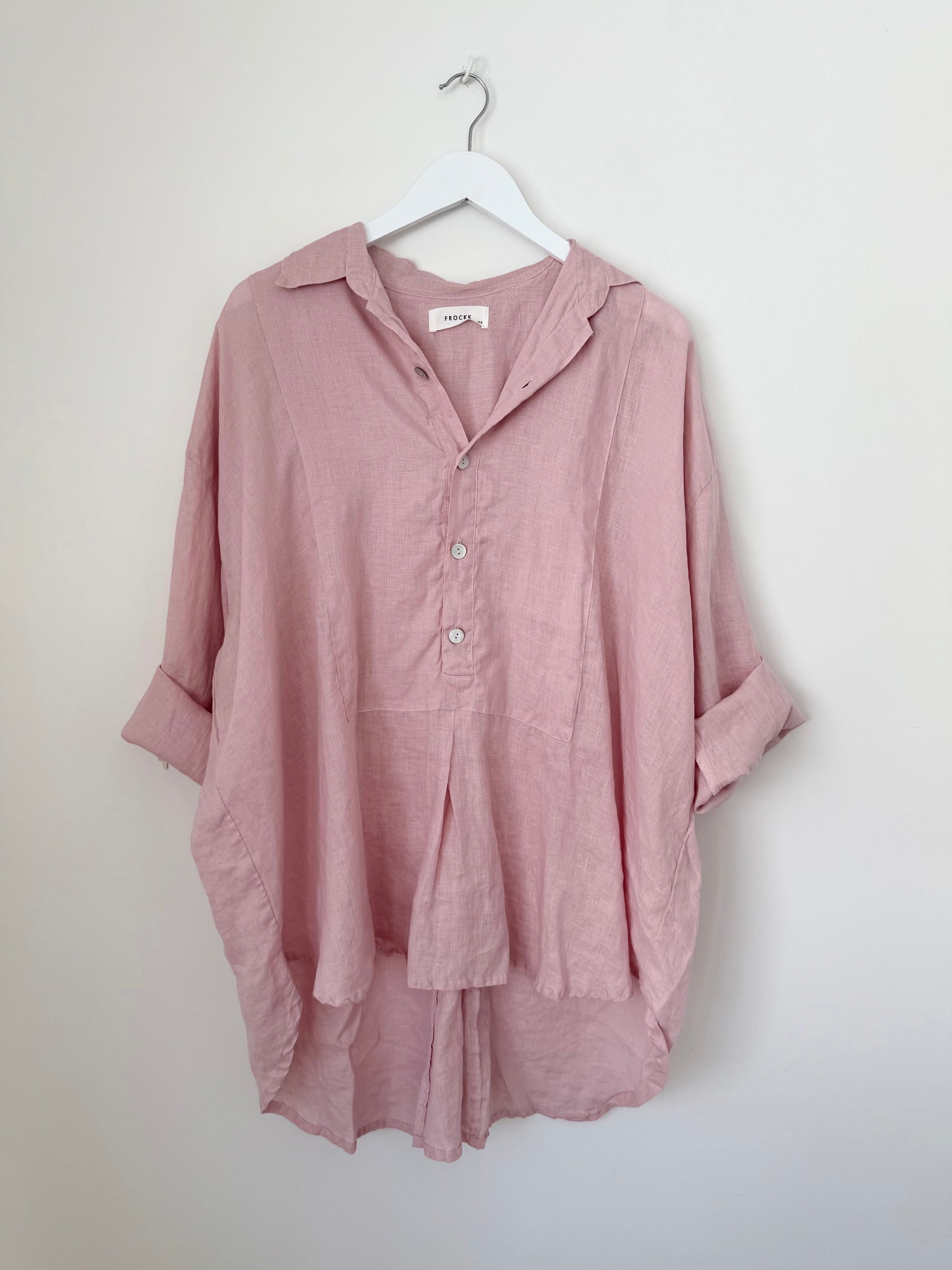 megan shirt - peony pink linen Apparel