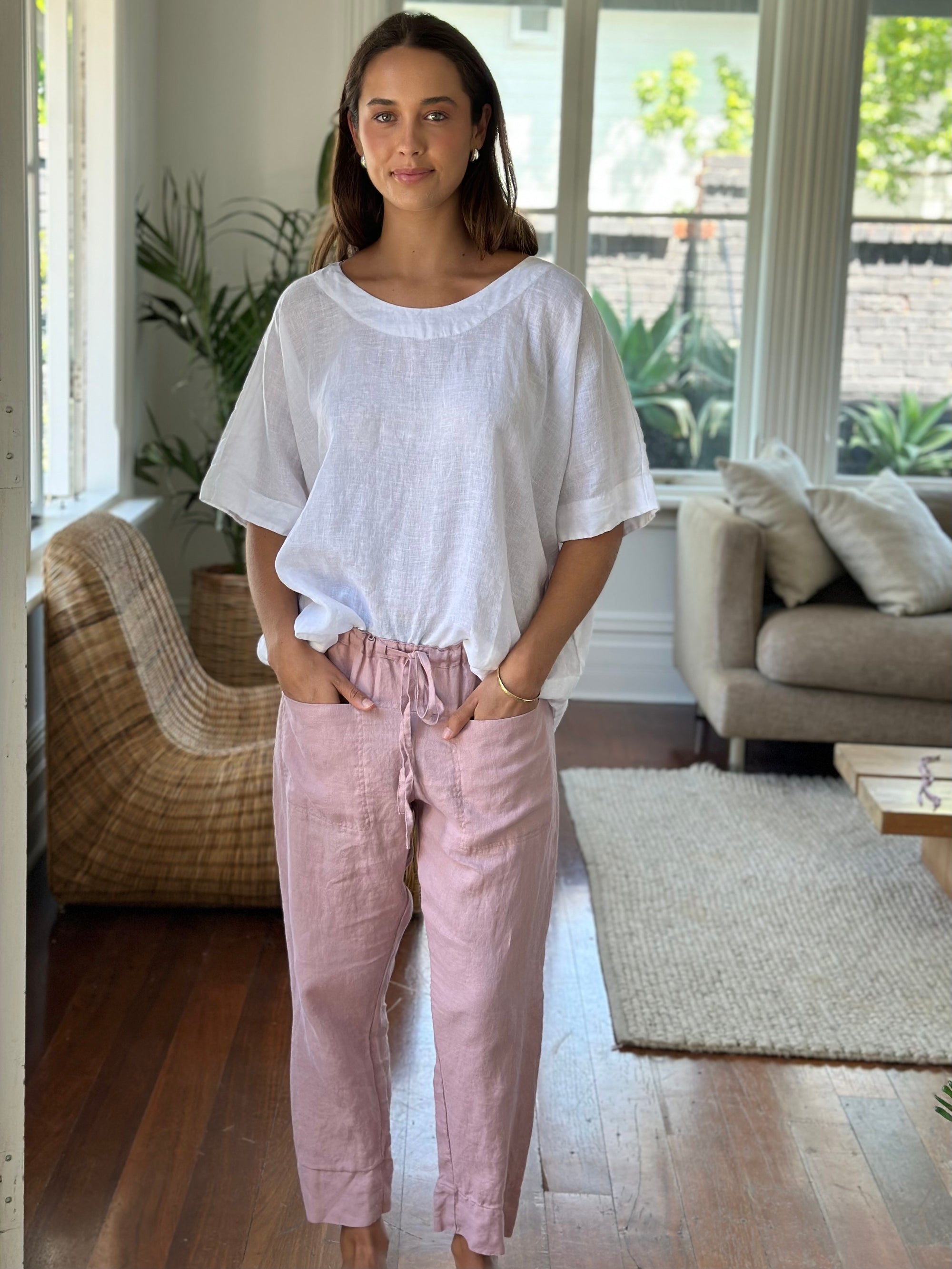 darcy pants - dusty rose linen Apparel