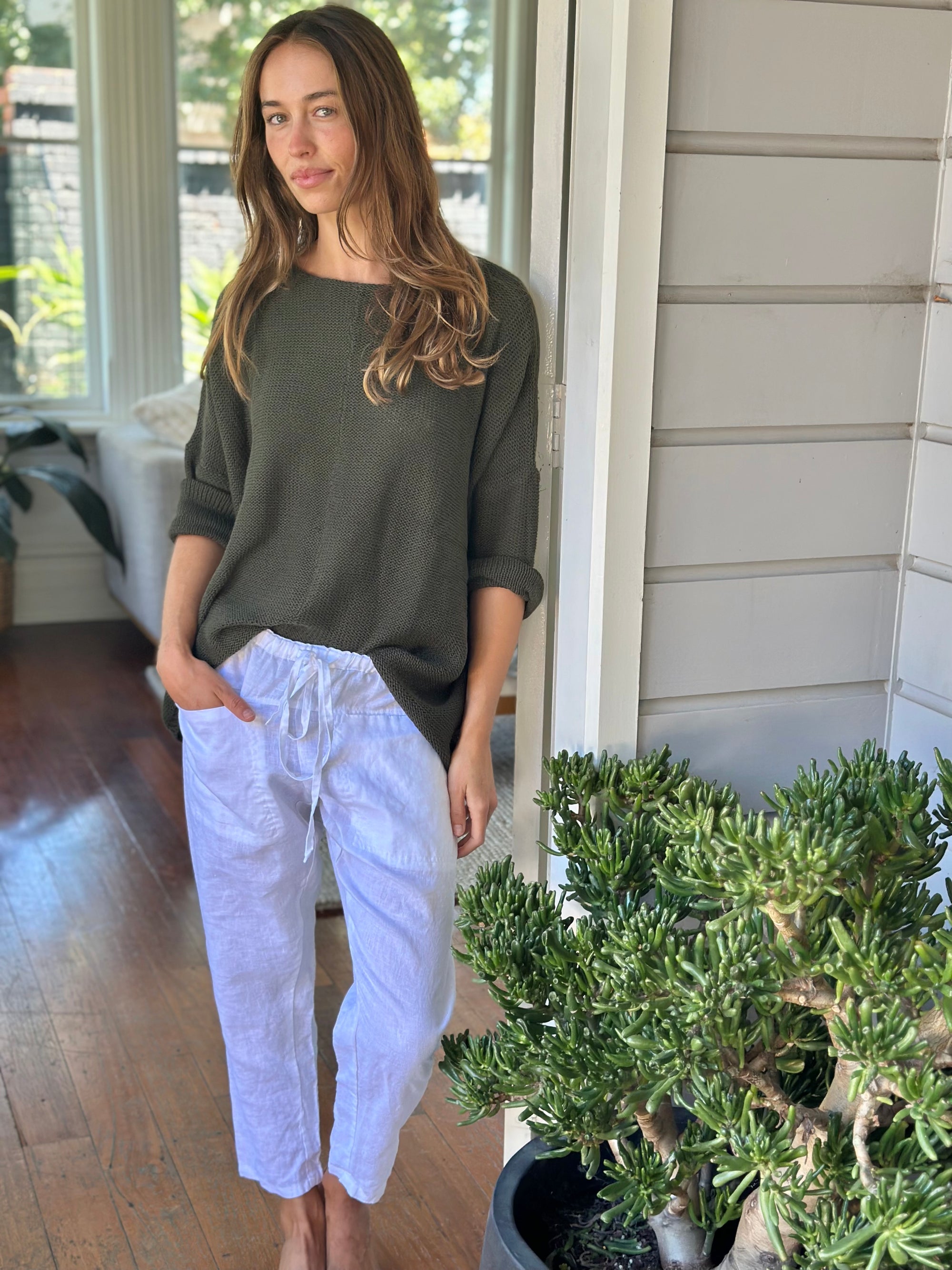 jessie pant-white linen Apparel