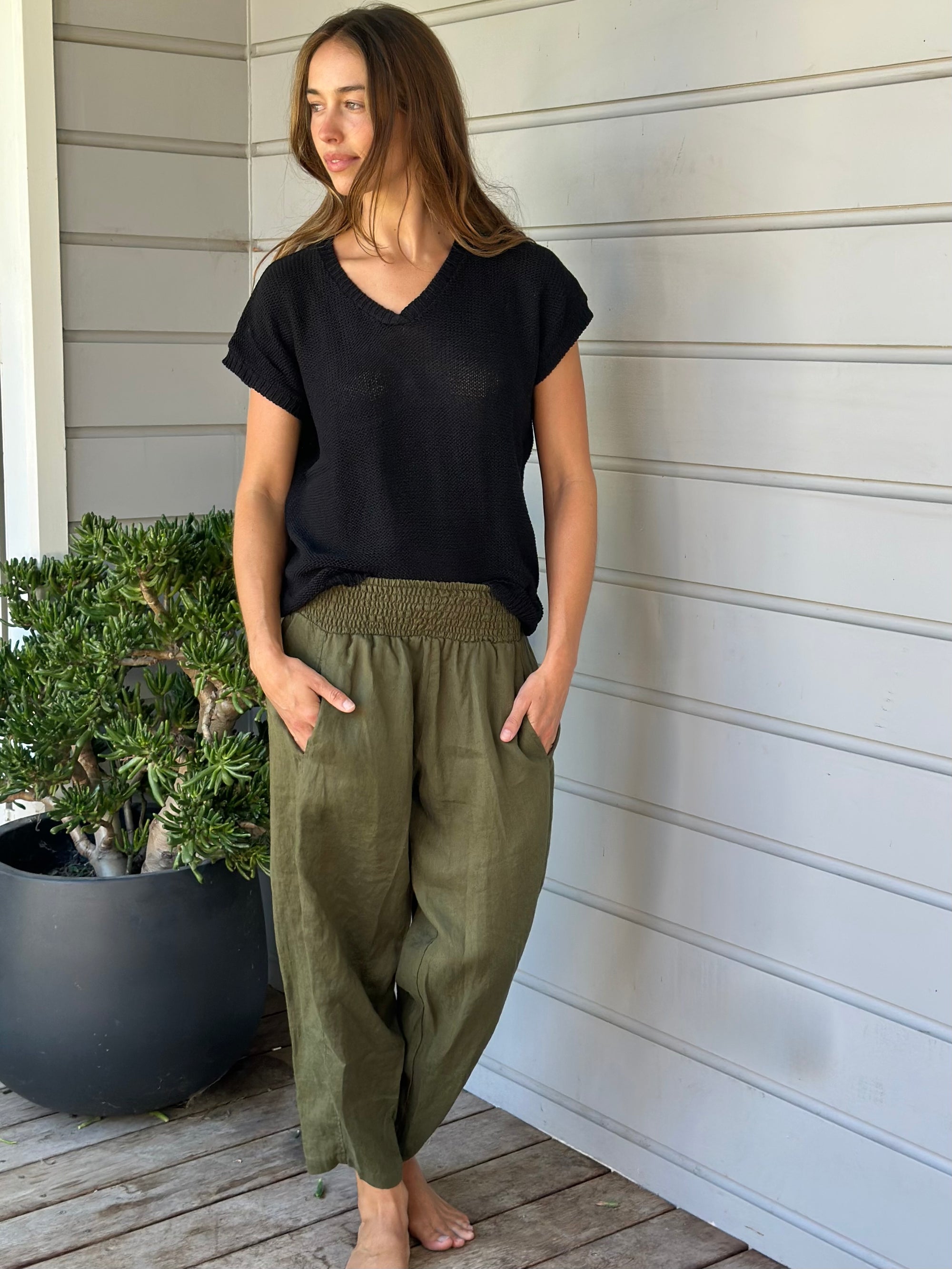 frankie pants - army linen Apparel