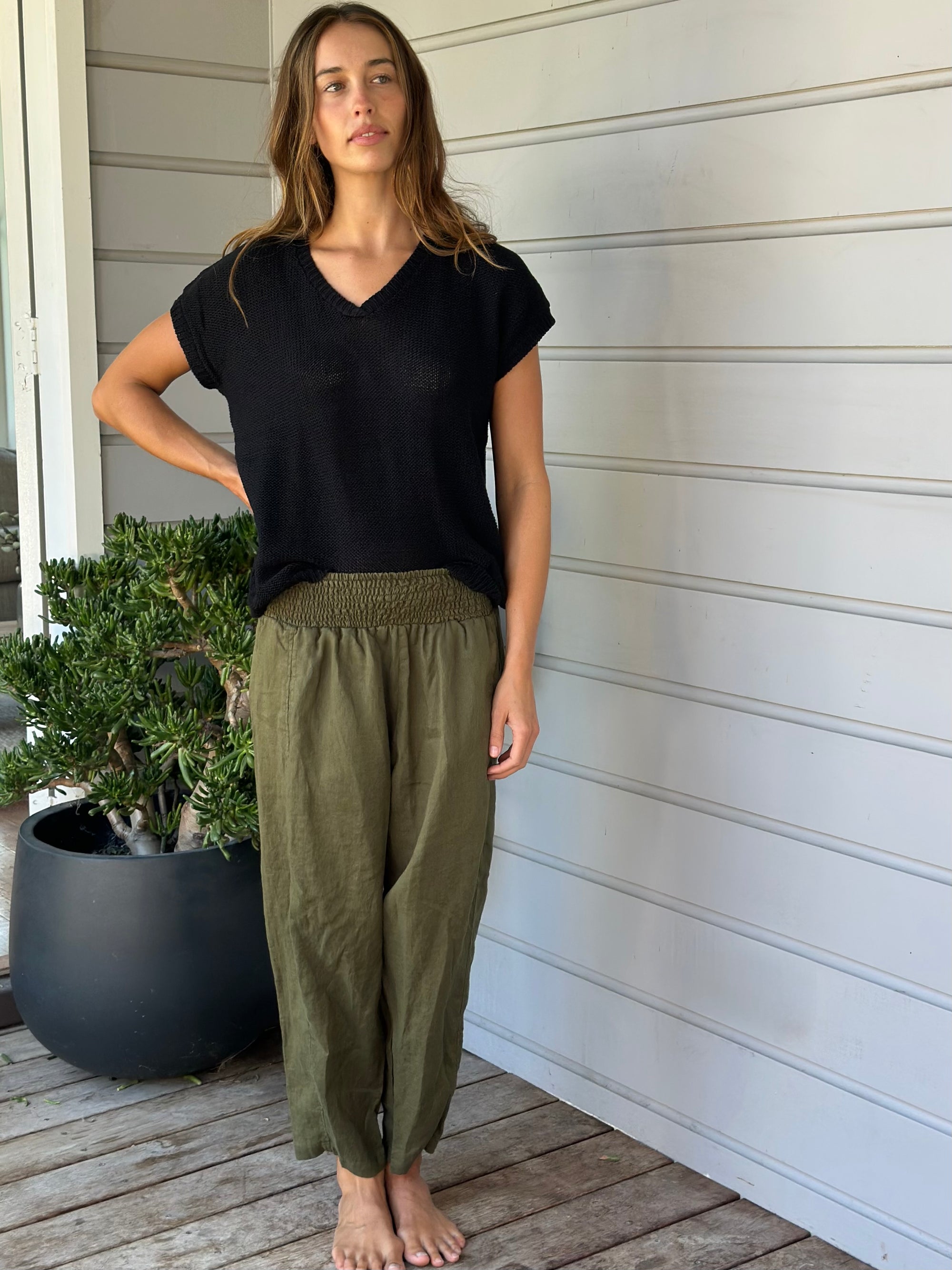 frankie pants - army linen Apparel