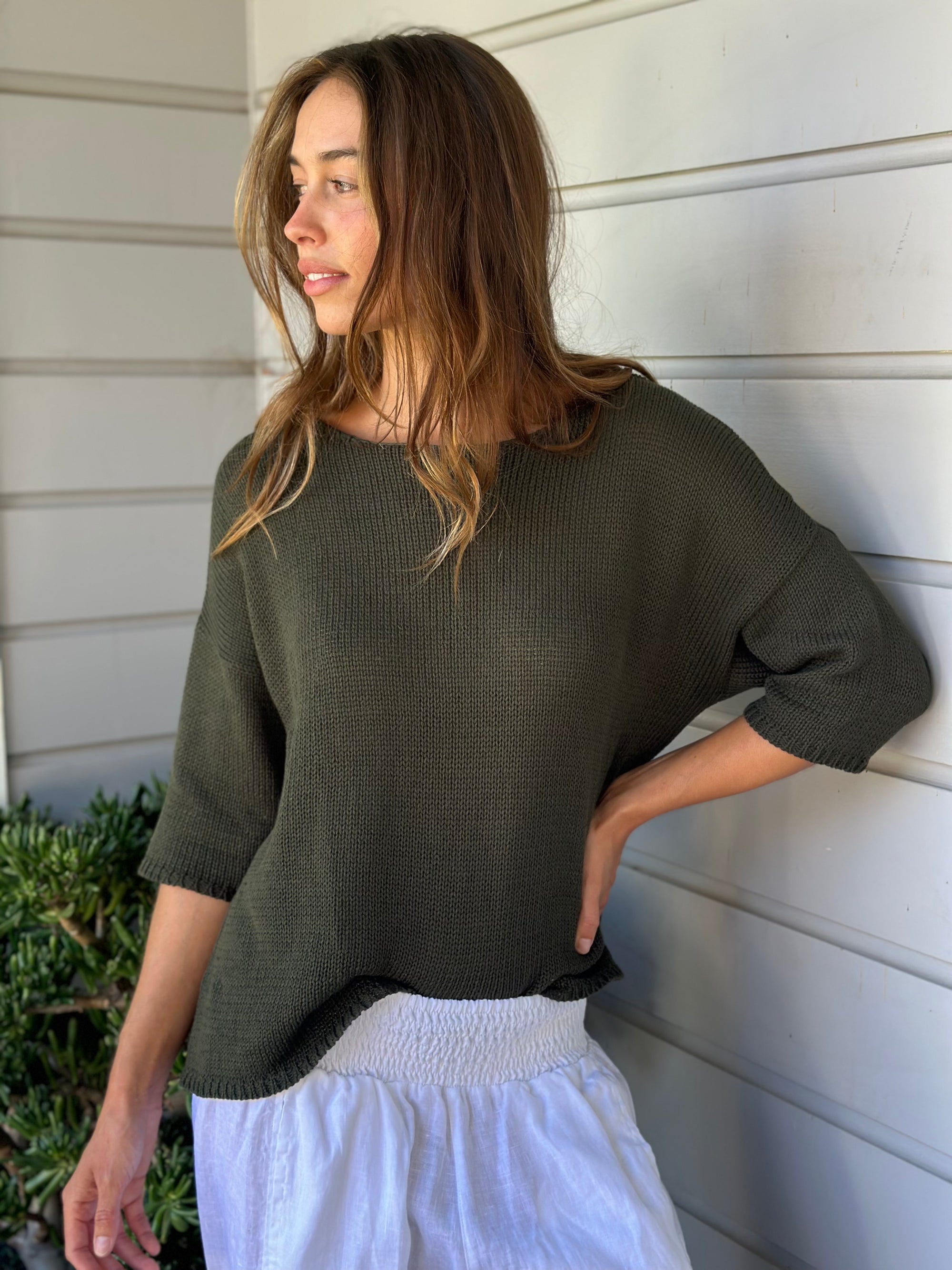 alex top - army cotton knit Apparel