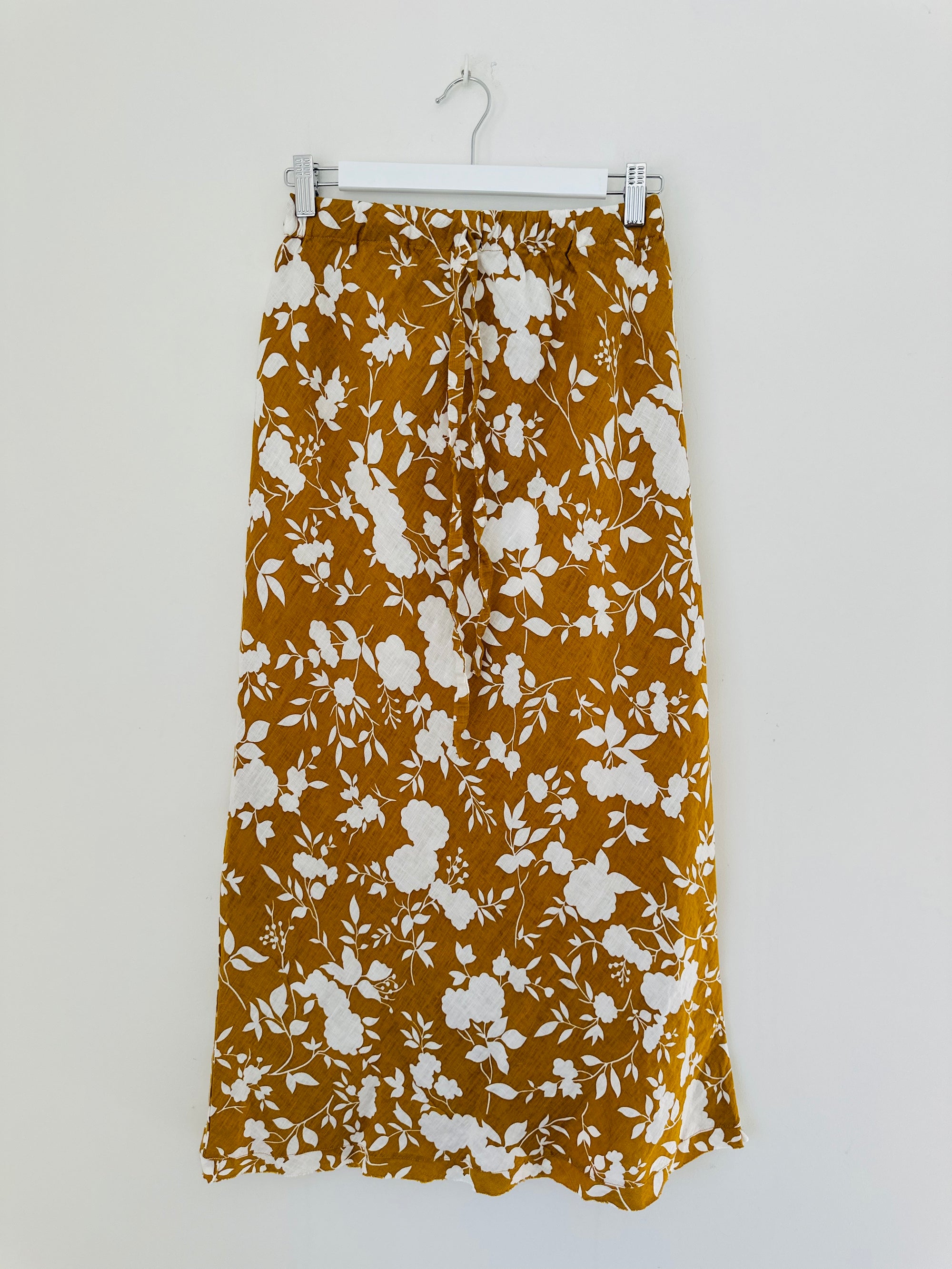 anthea skirt - big turmeric flower linen Apparel