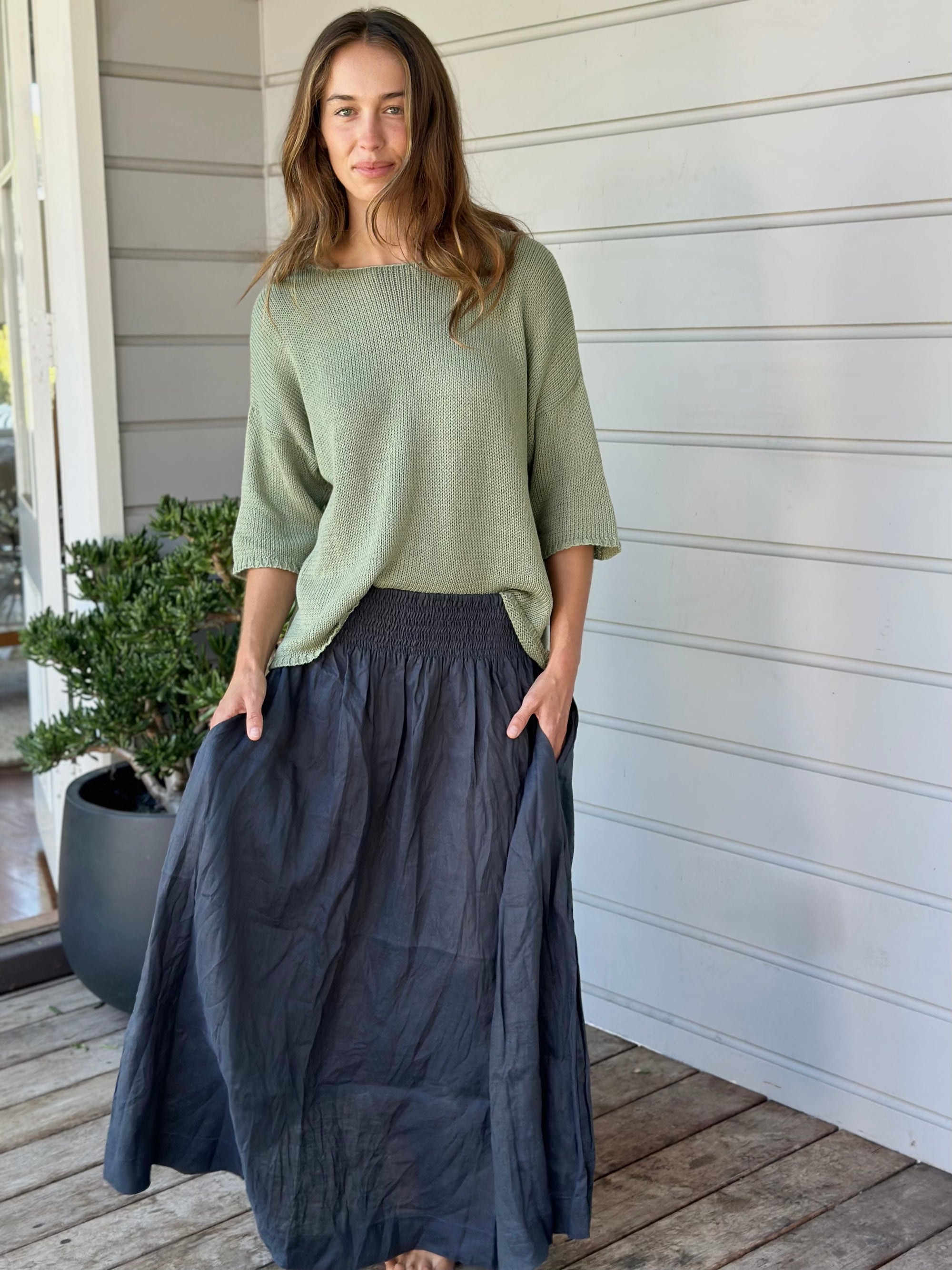 lulu skirt - charcoal linen Apparel