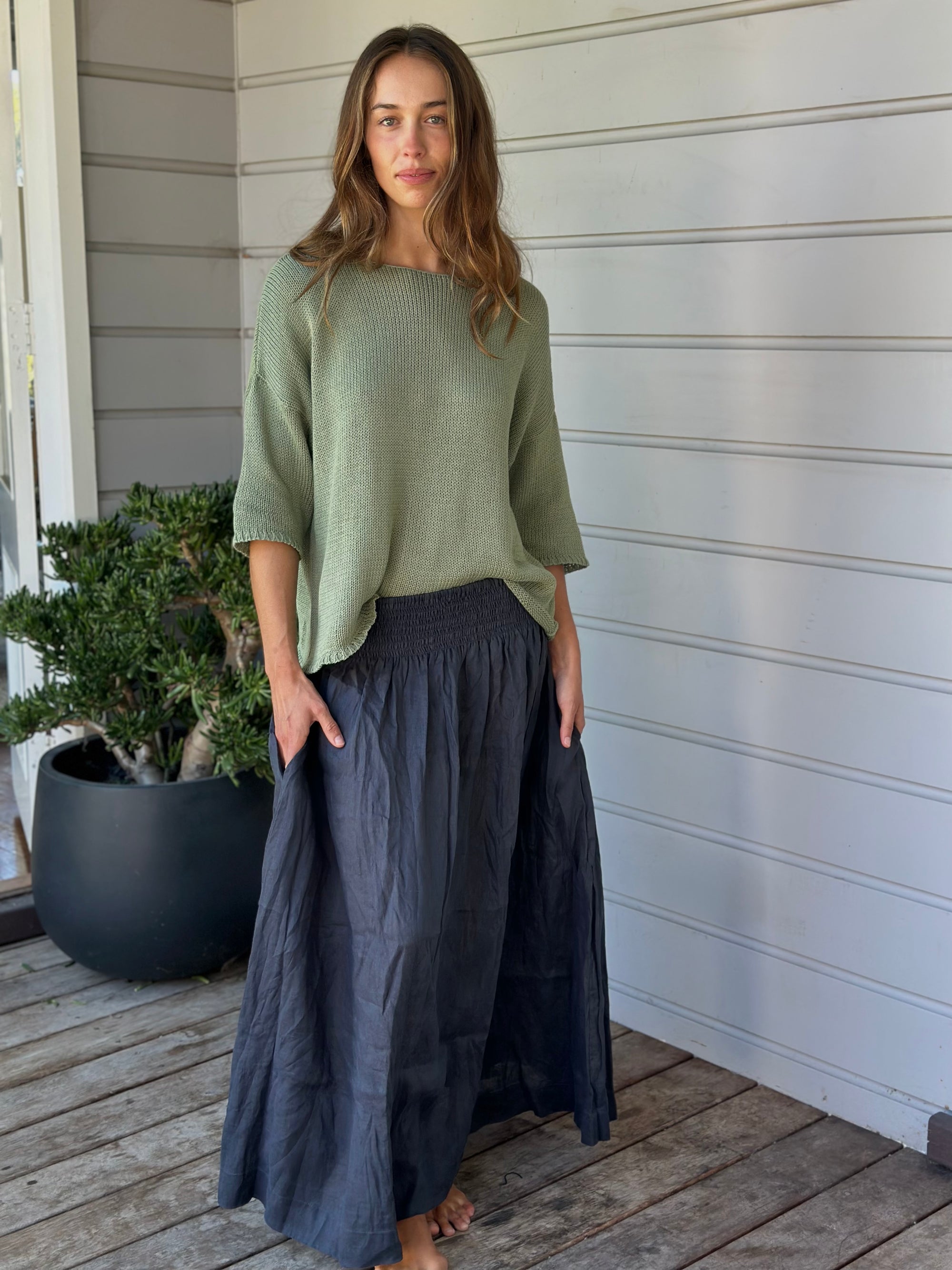 lulu skirt - charcoal linen Apparel