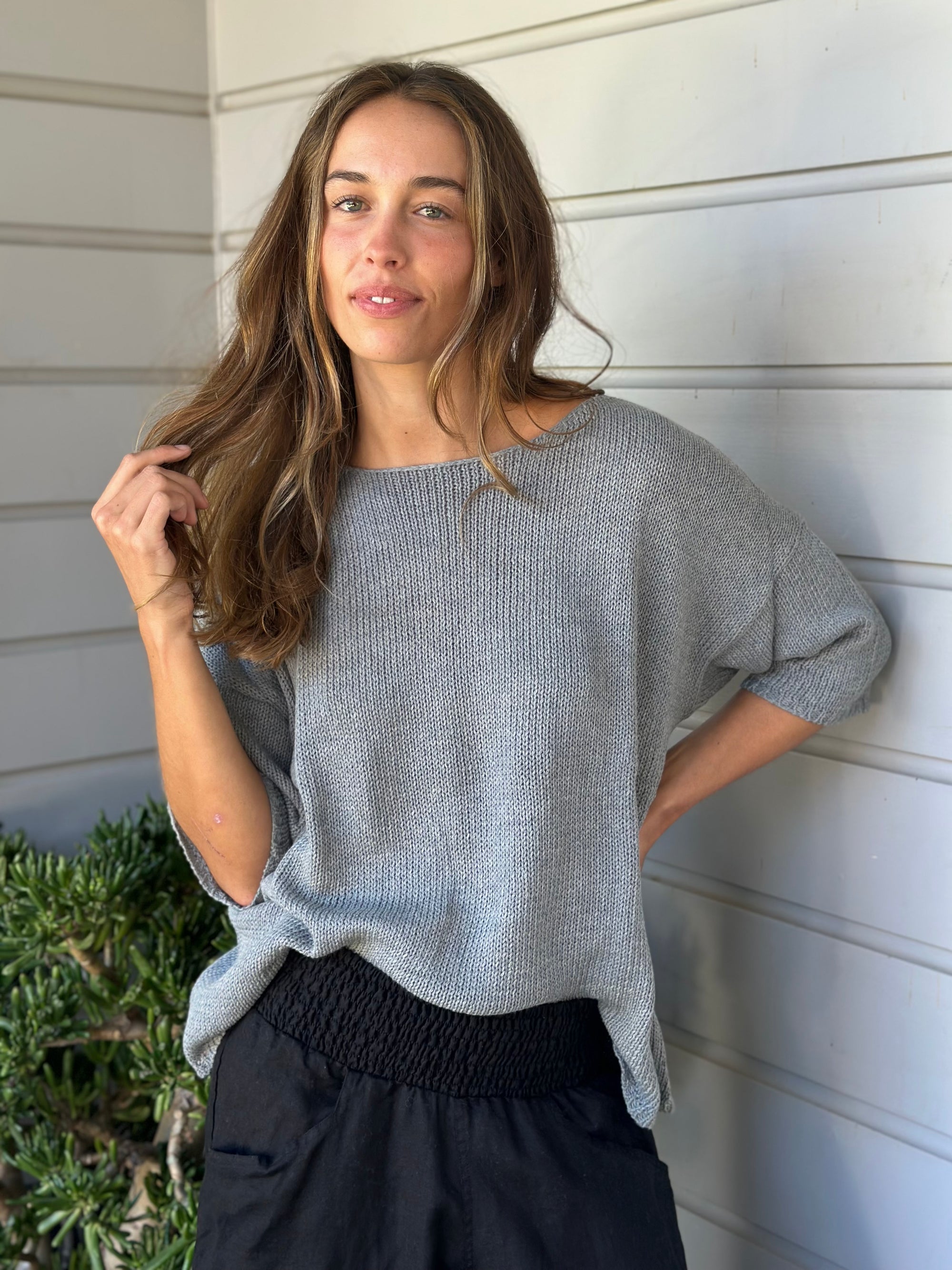 alex top - grey cotton knit Apparel