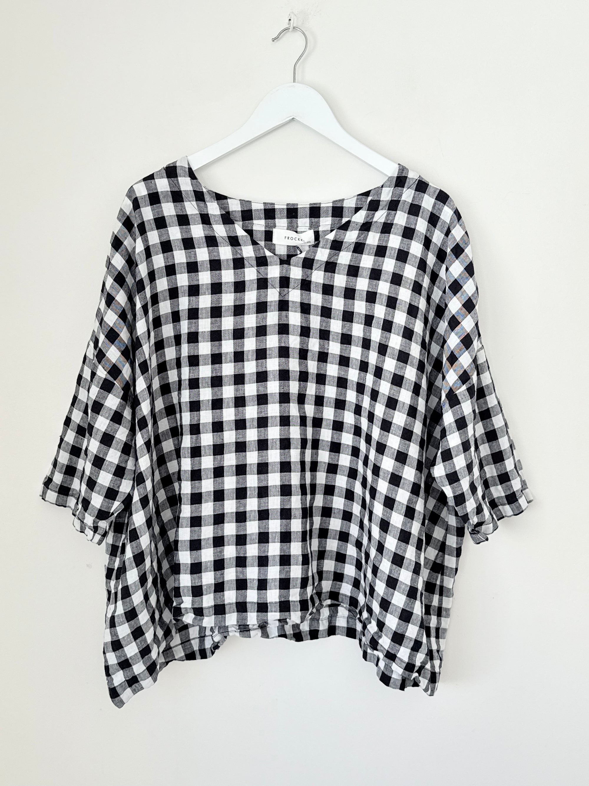 lydia top - black check linen