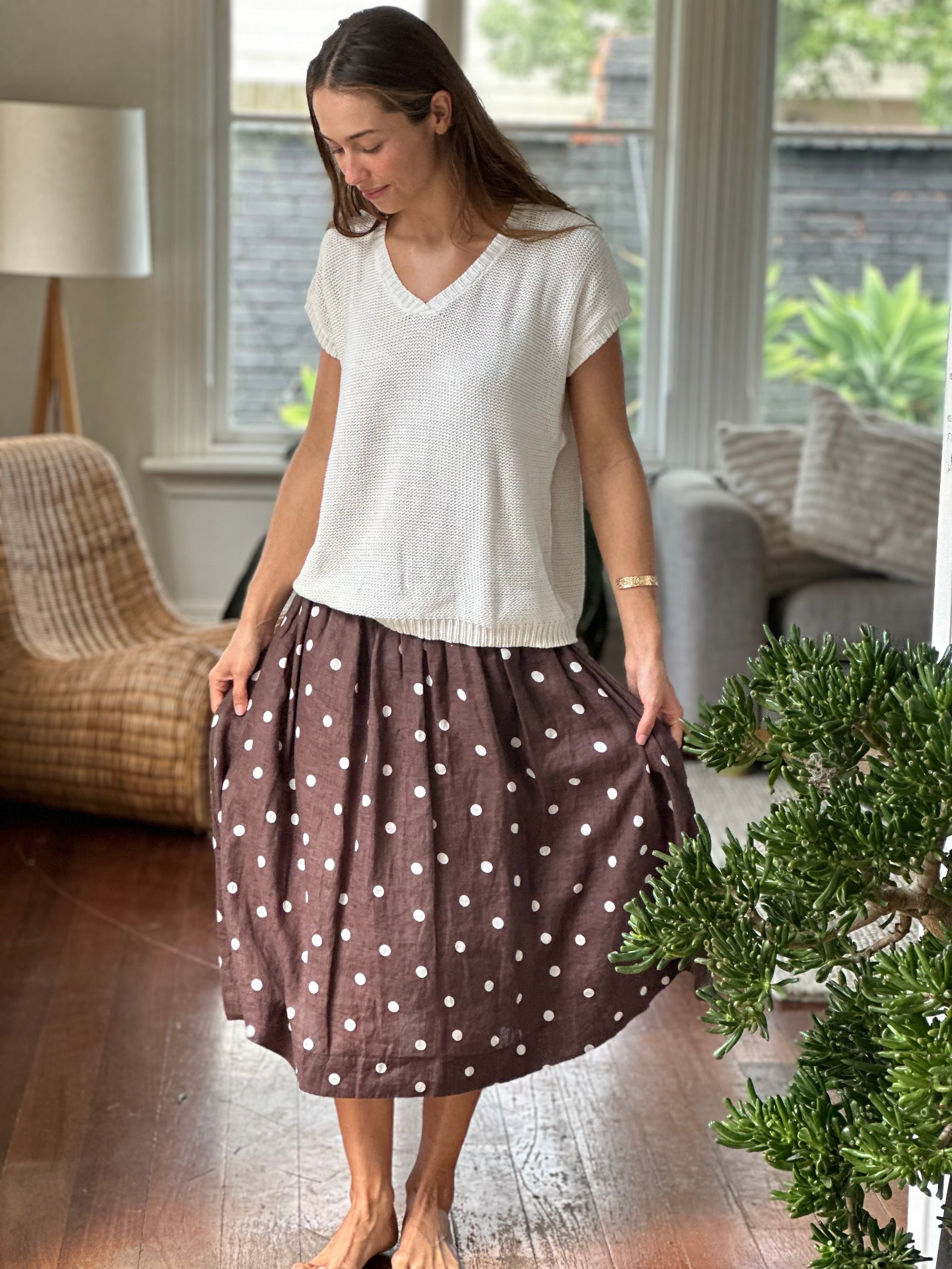 lola skirt - chocolate spot linen Apparel