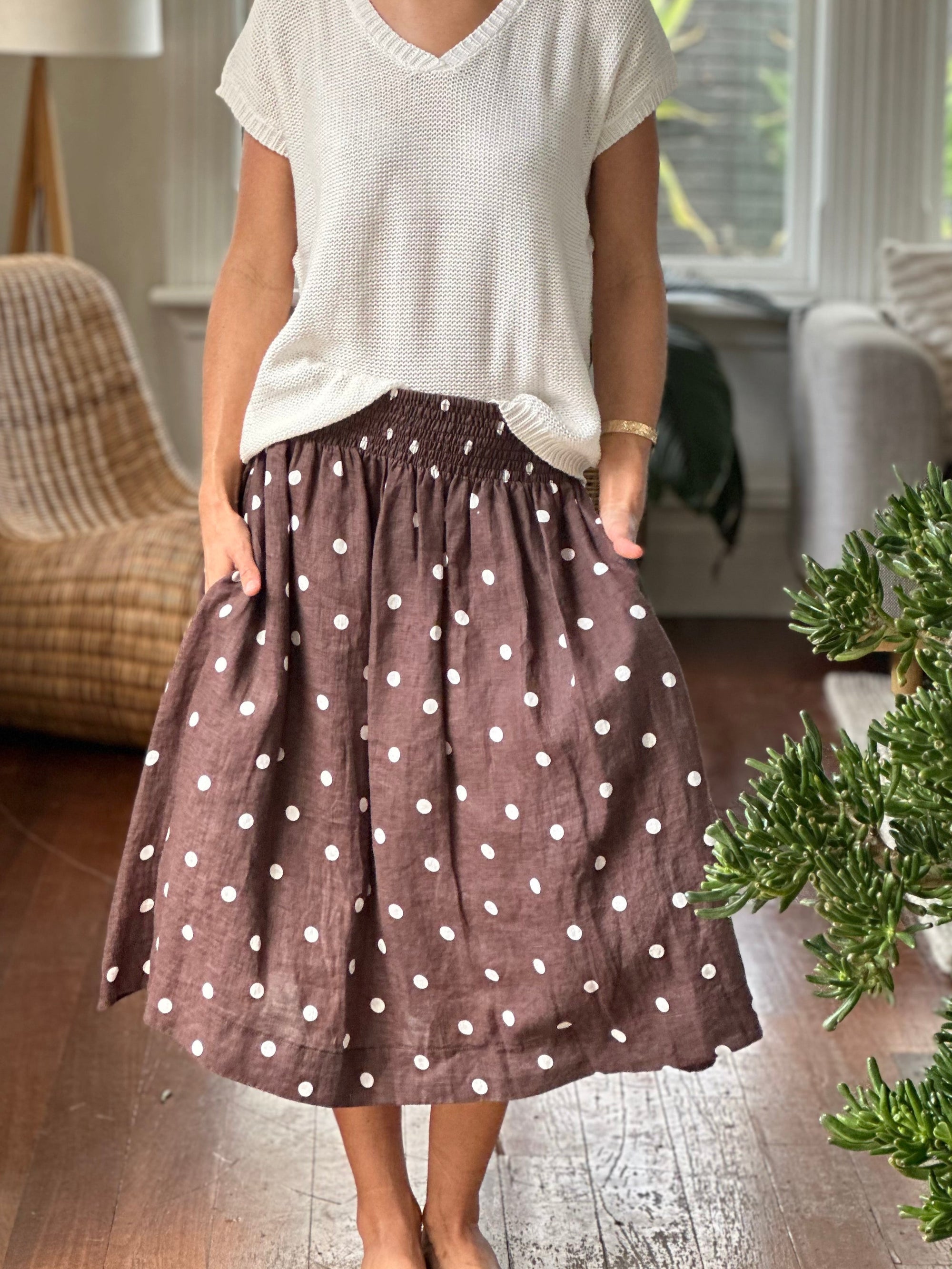 lola skirt - chocolate spot linen Apparel