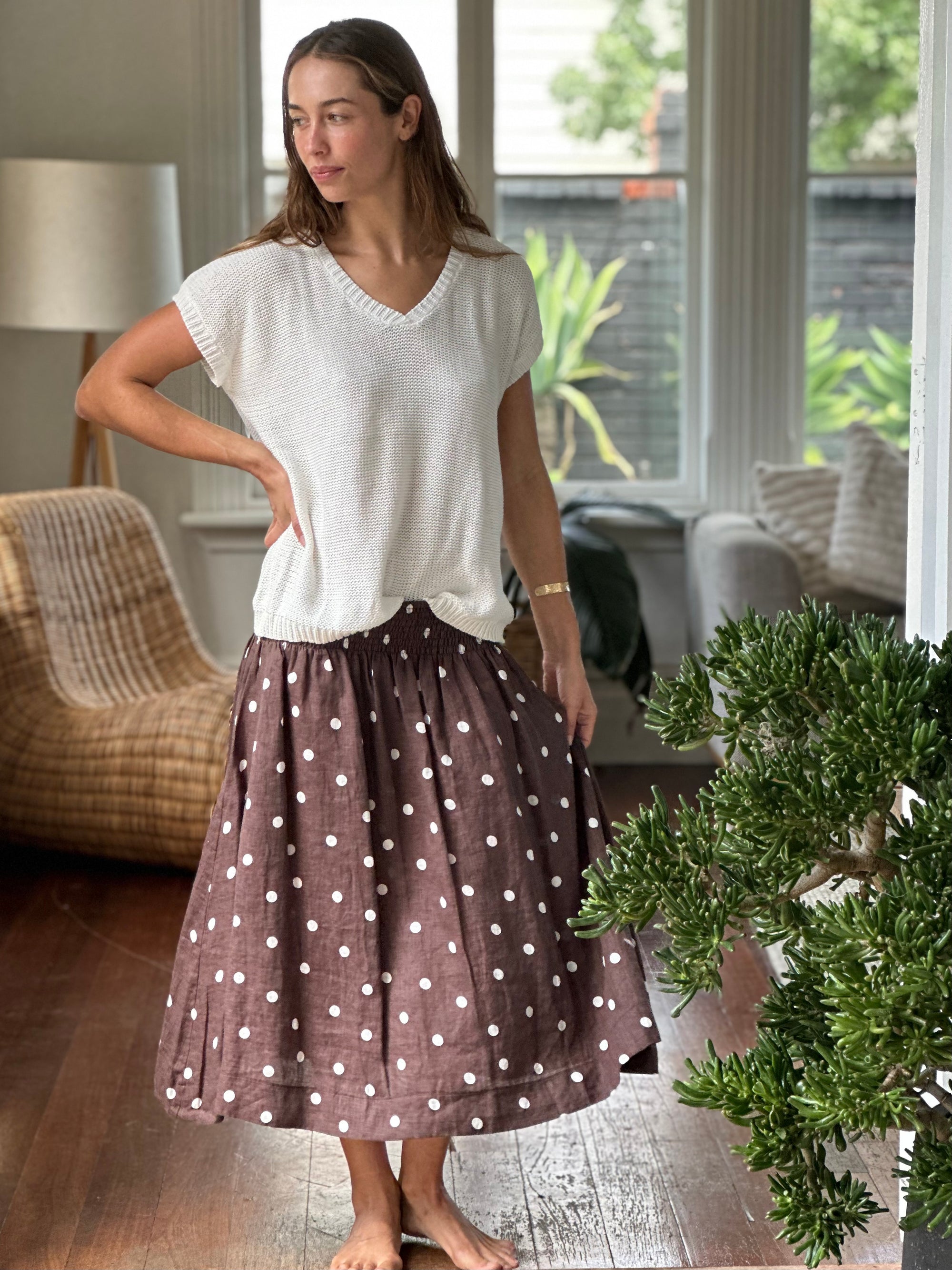 lola skirt - chocolate spot linen Apparel