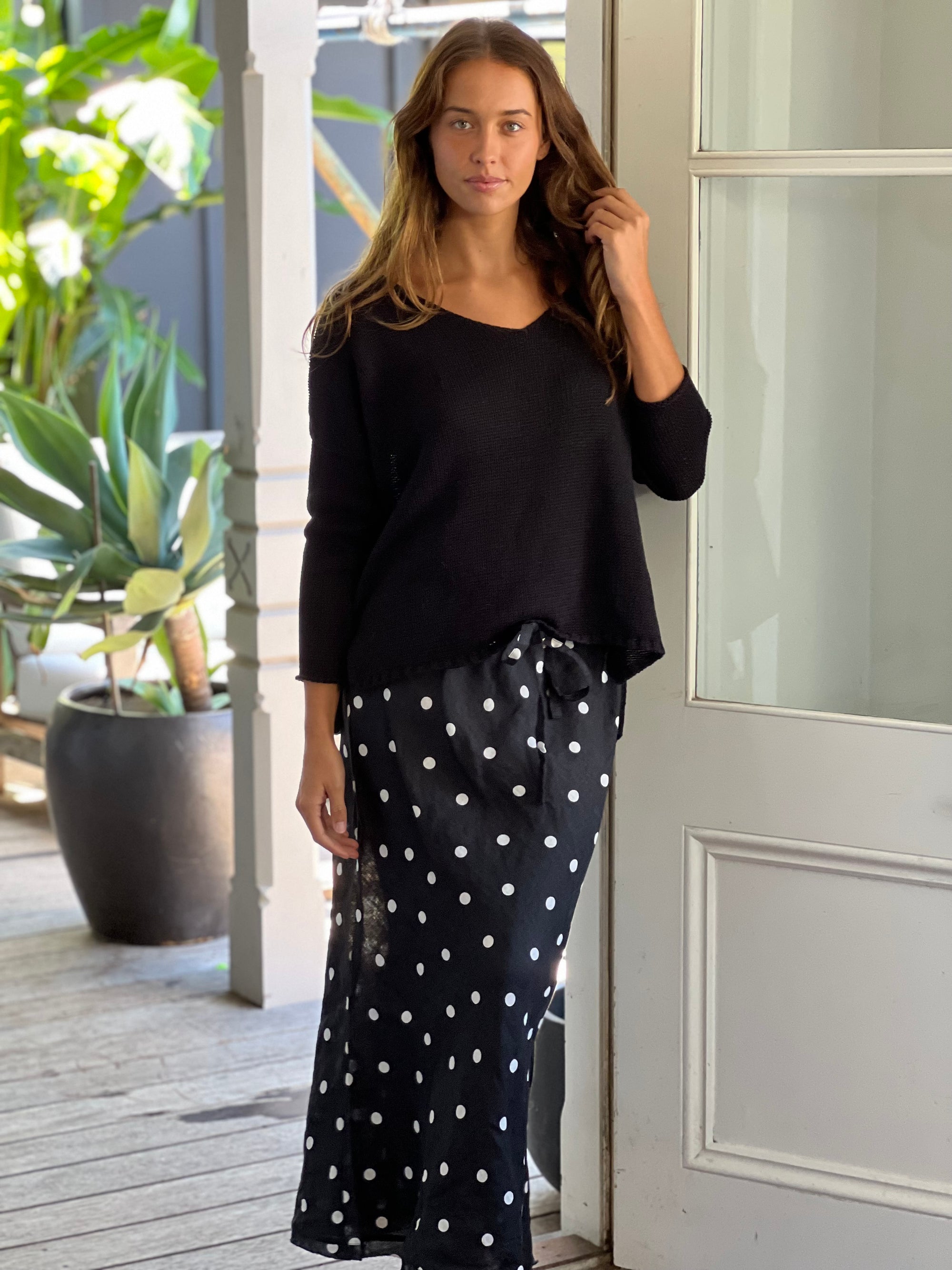 anthea skirt - black spot linen Apparel