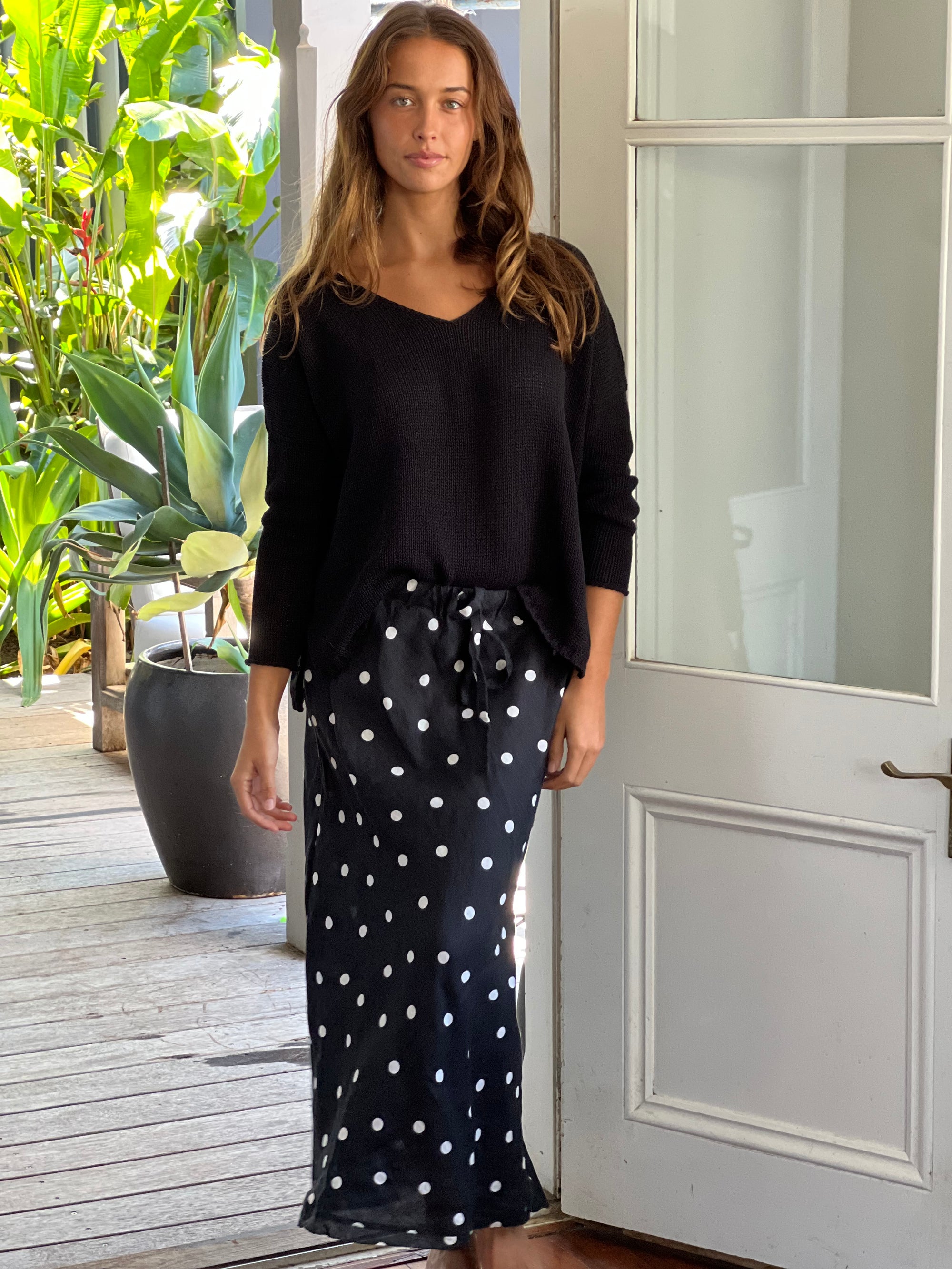 anthea skirt - black spot linen Apparel
