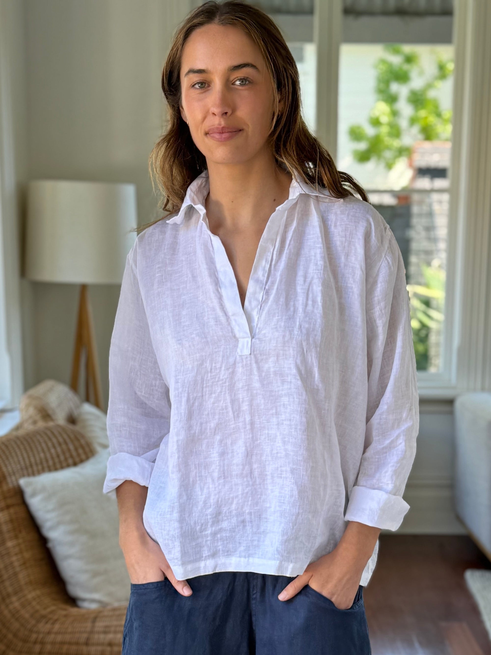 sybil top - white linen Apparel