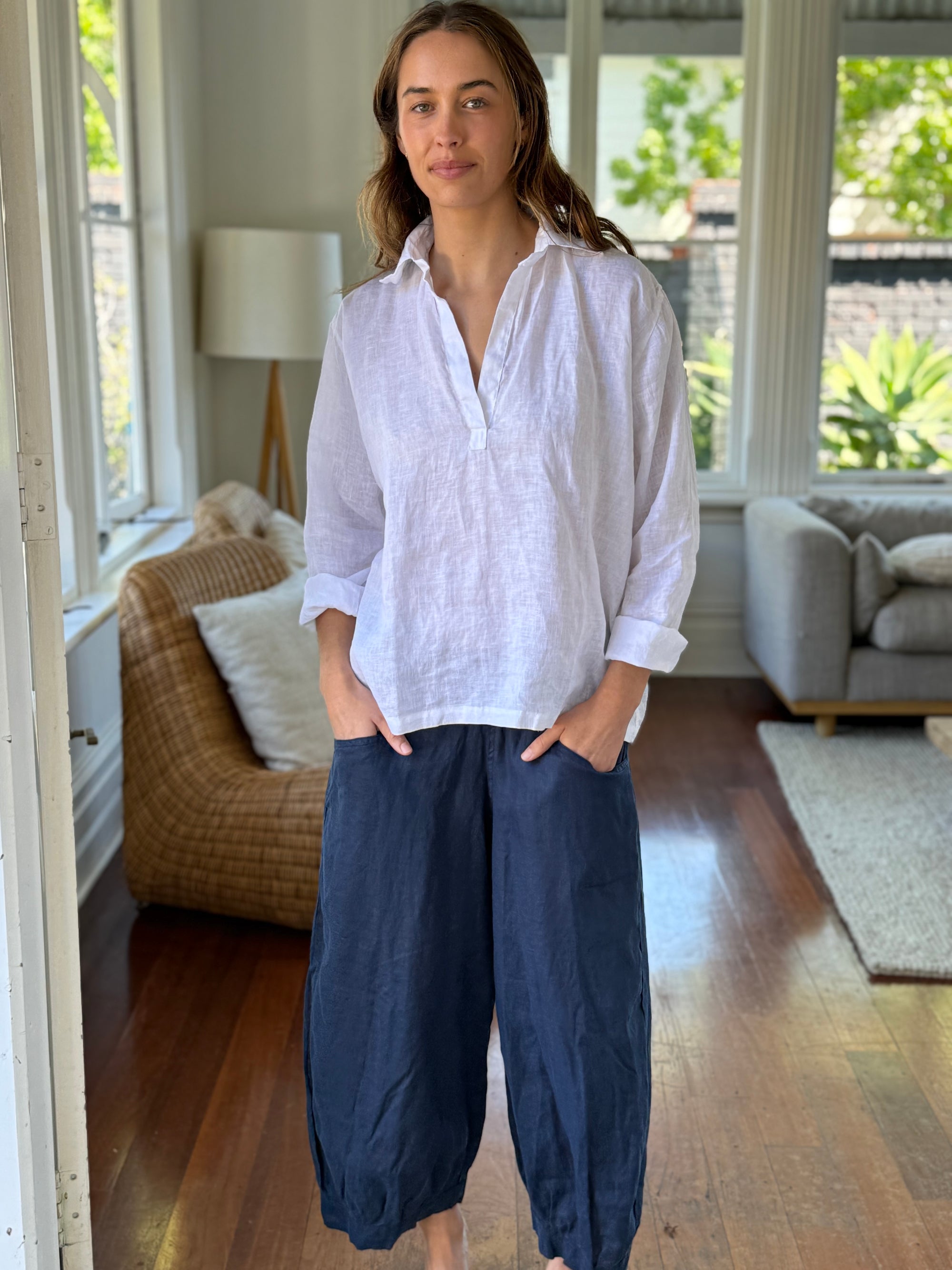 jackie pants - navy linen Apparel