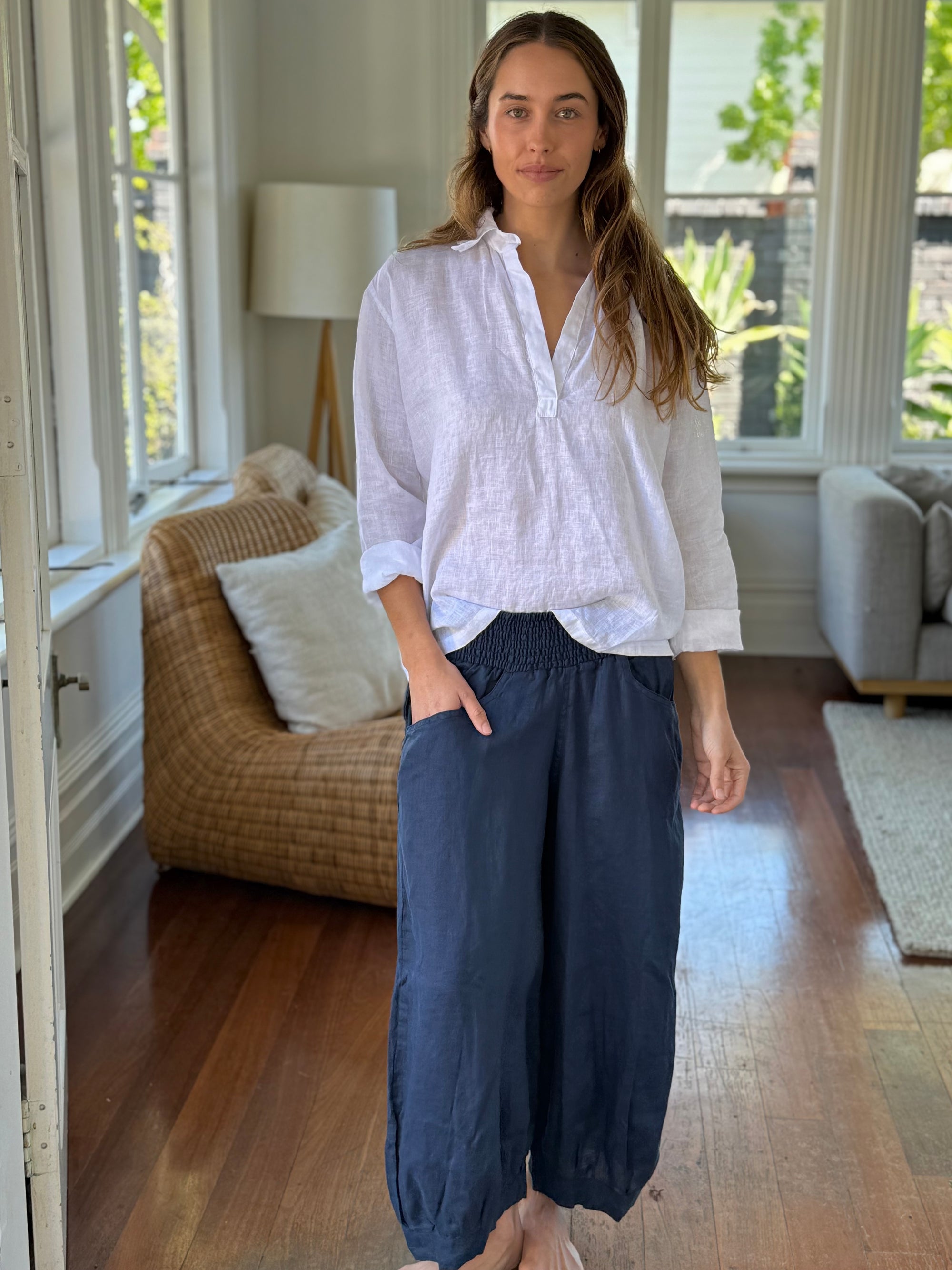 jackie pants - navy linen Apparel
