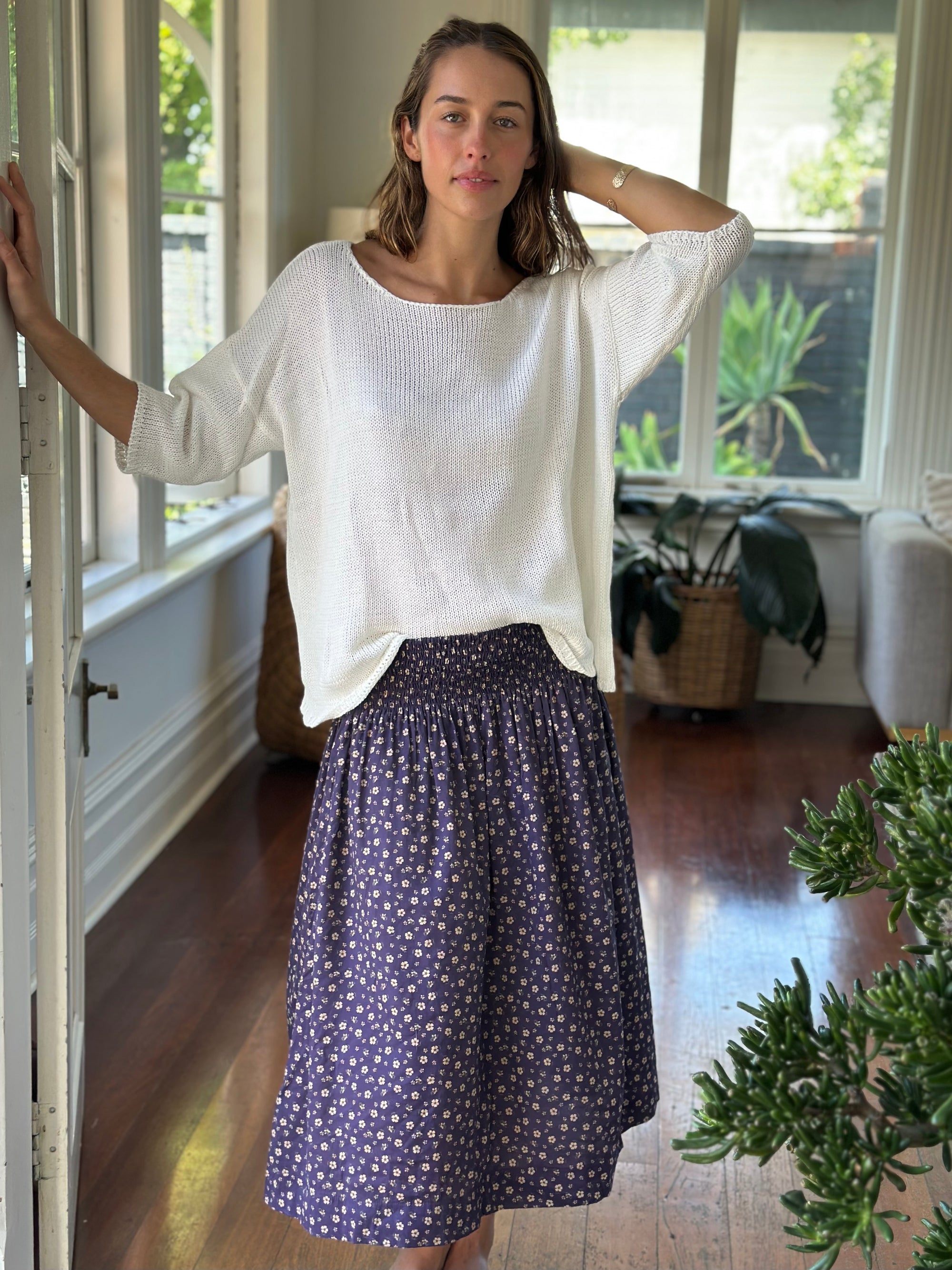 lola skirt - blueberry floral cotton Apparel
