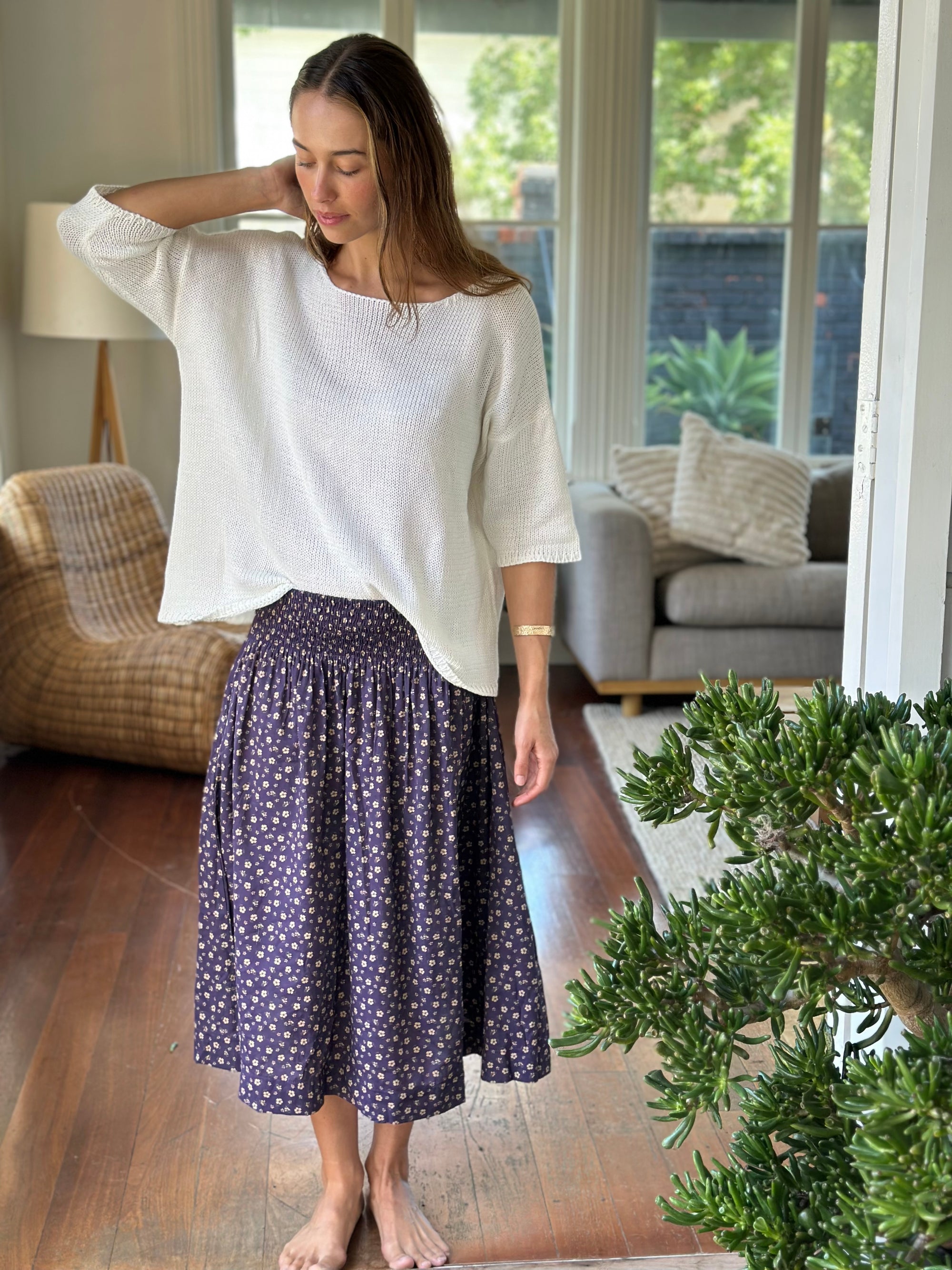 lola skirt - blueberry floral cotton Apparel
