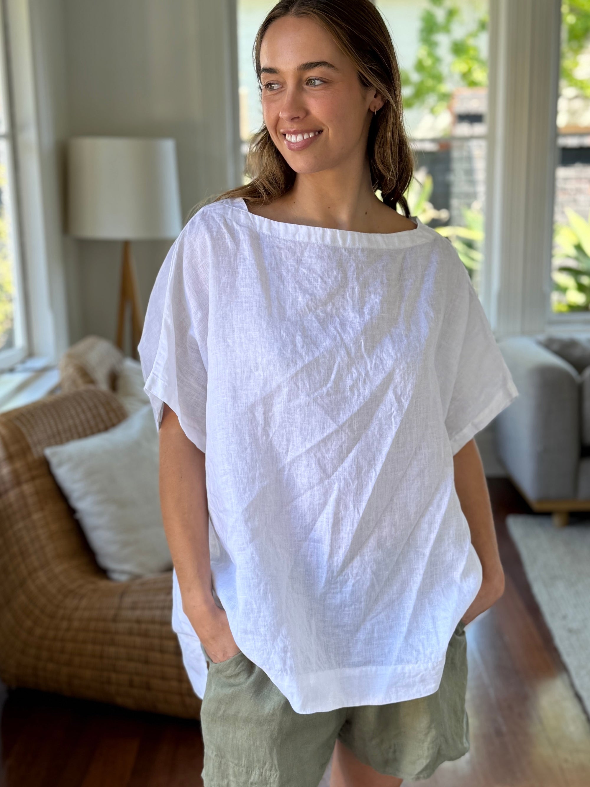 sammy top - white linen Apparel