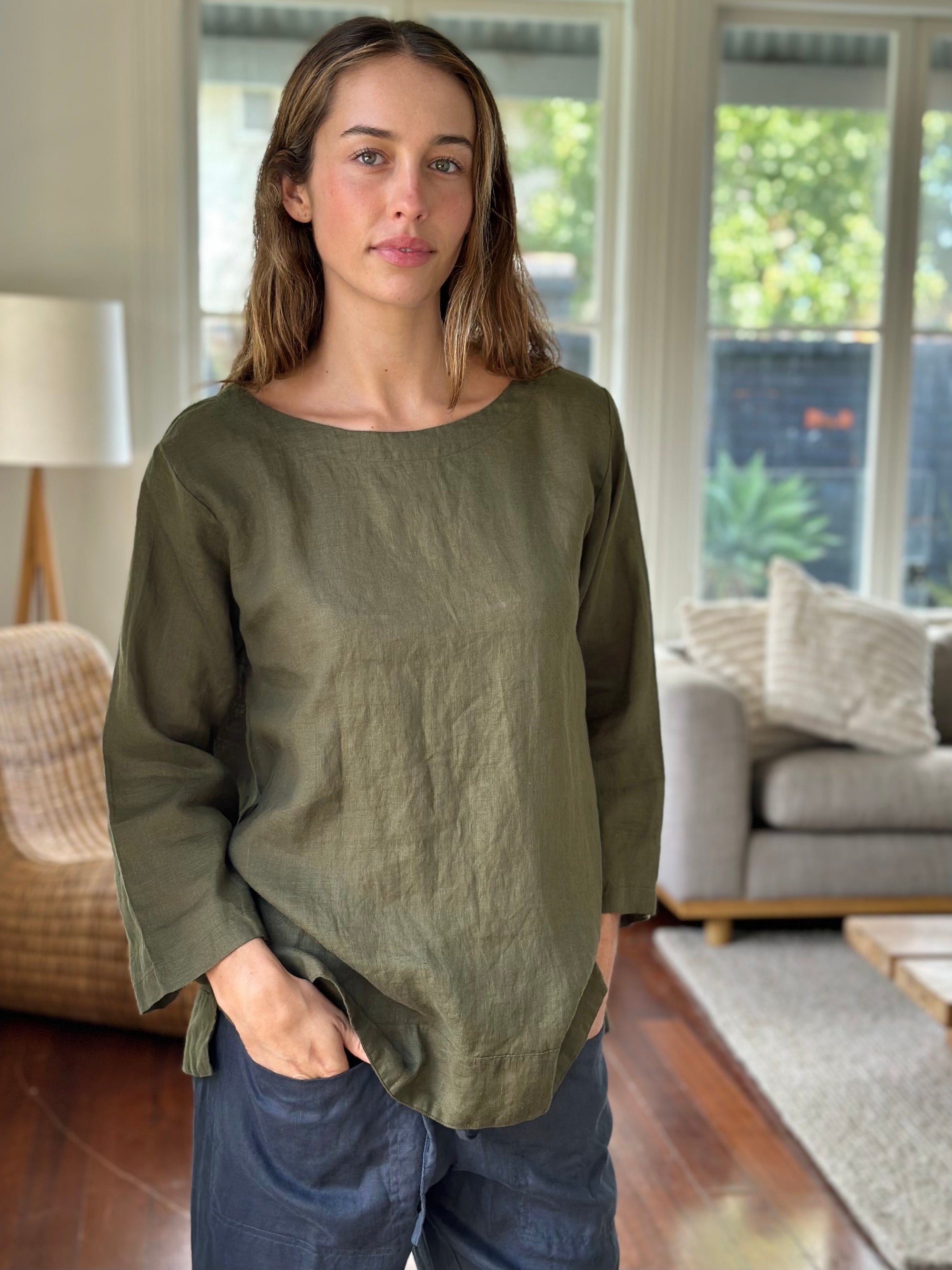 april top - army linen Apparel