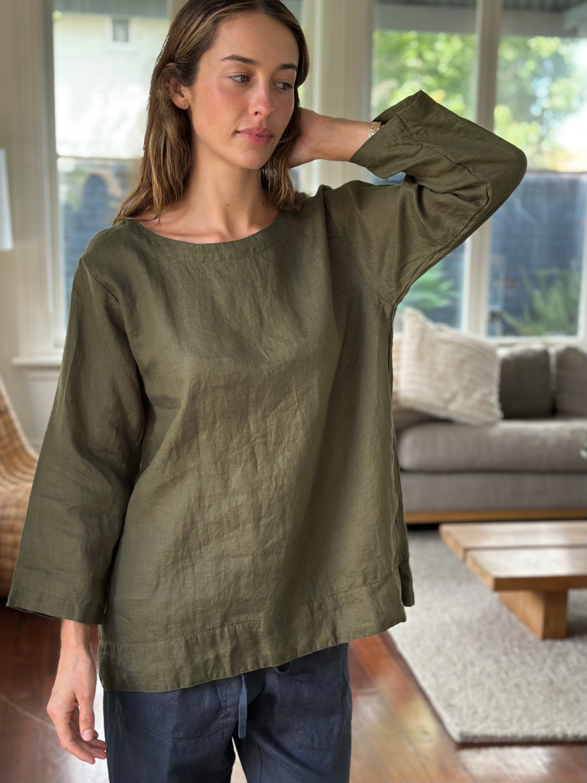 april top - army linen Apparel