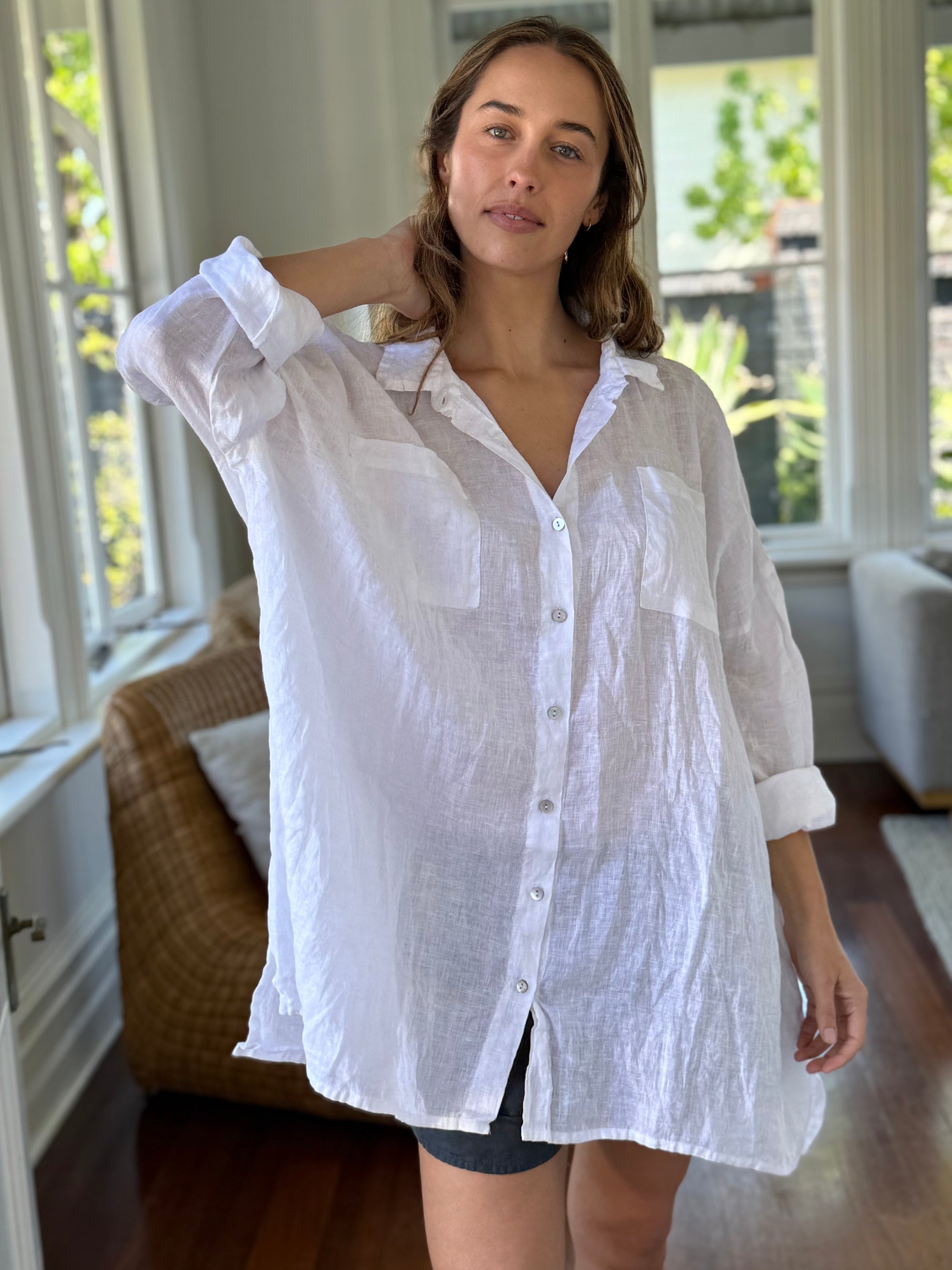 aiden boyfriend shirt -white linen