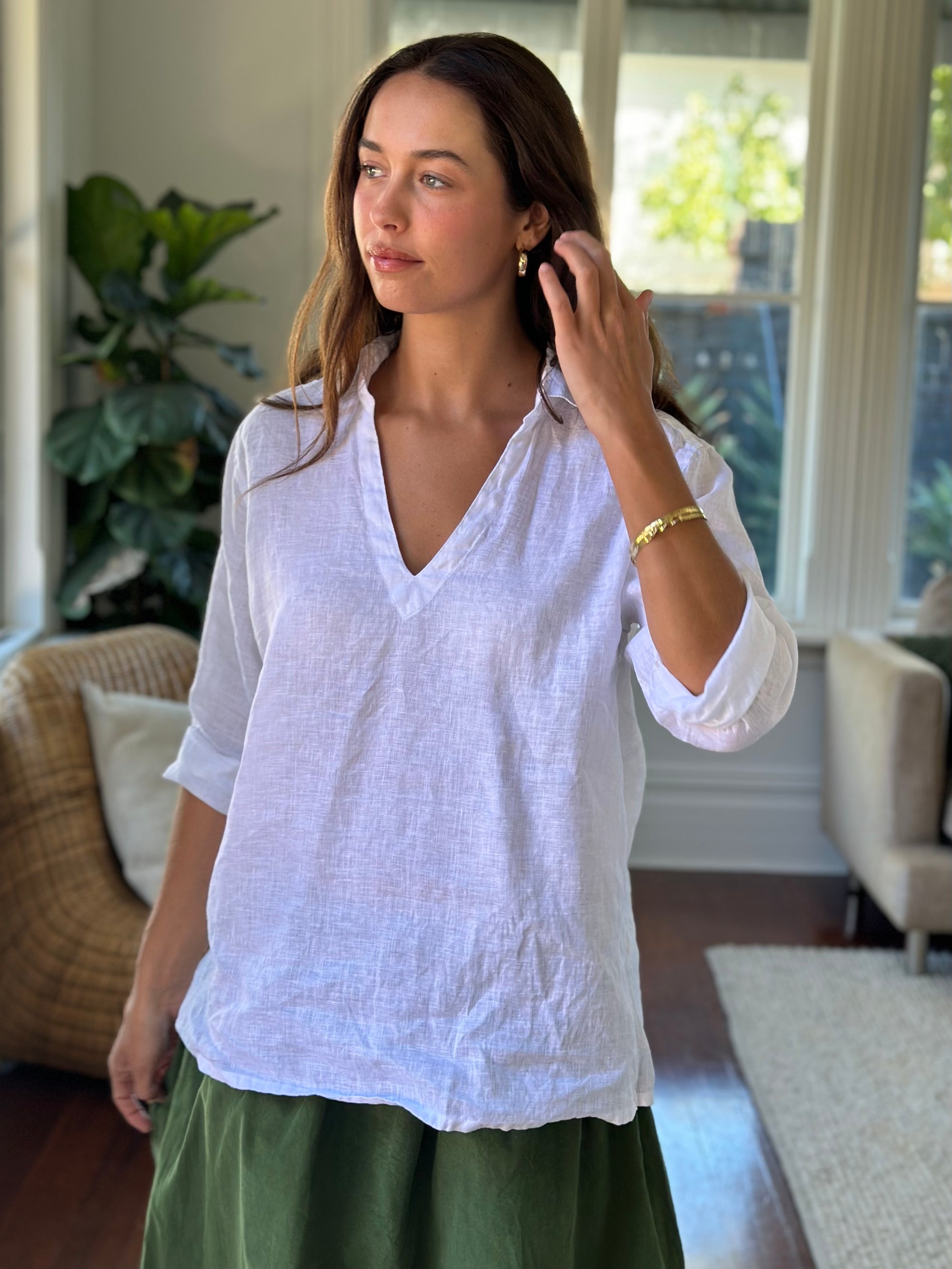 bianca top - white linen Apparel