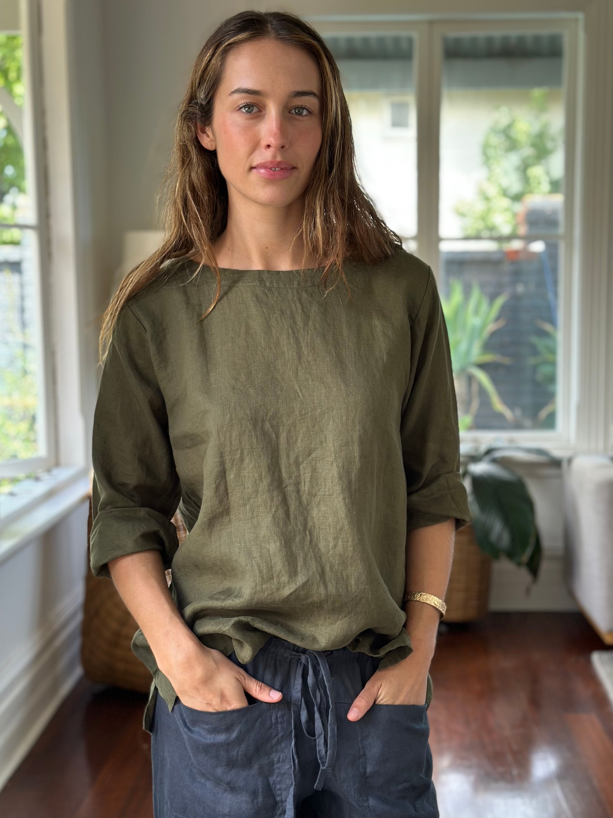 april top - army linen Apparel