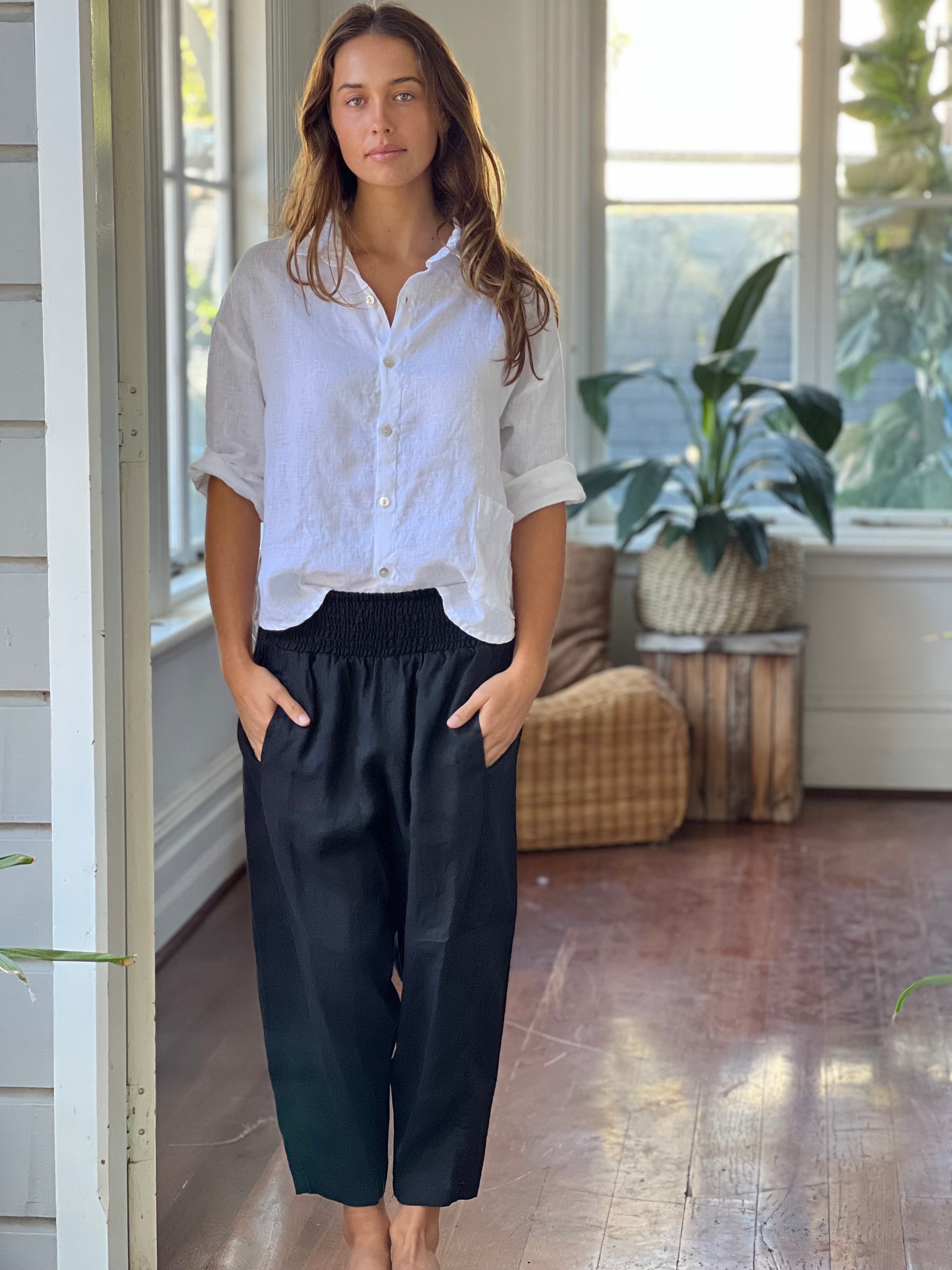 frankie pants - black linen Apparel