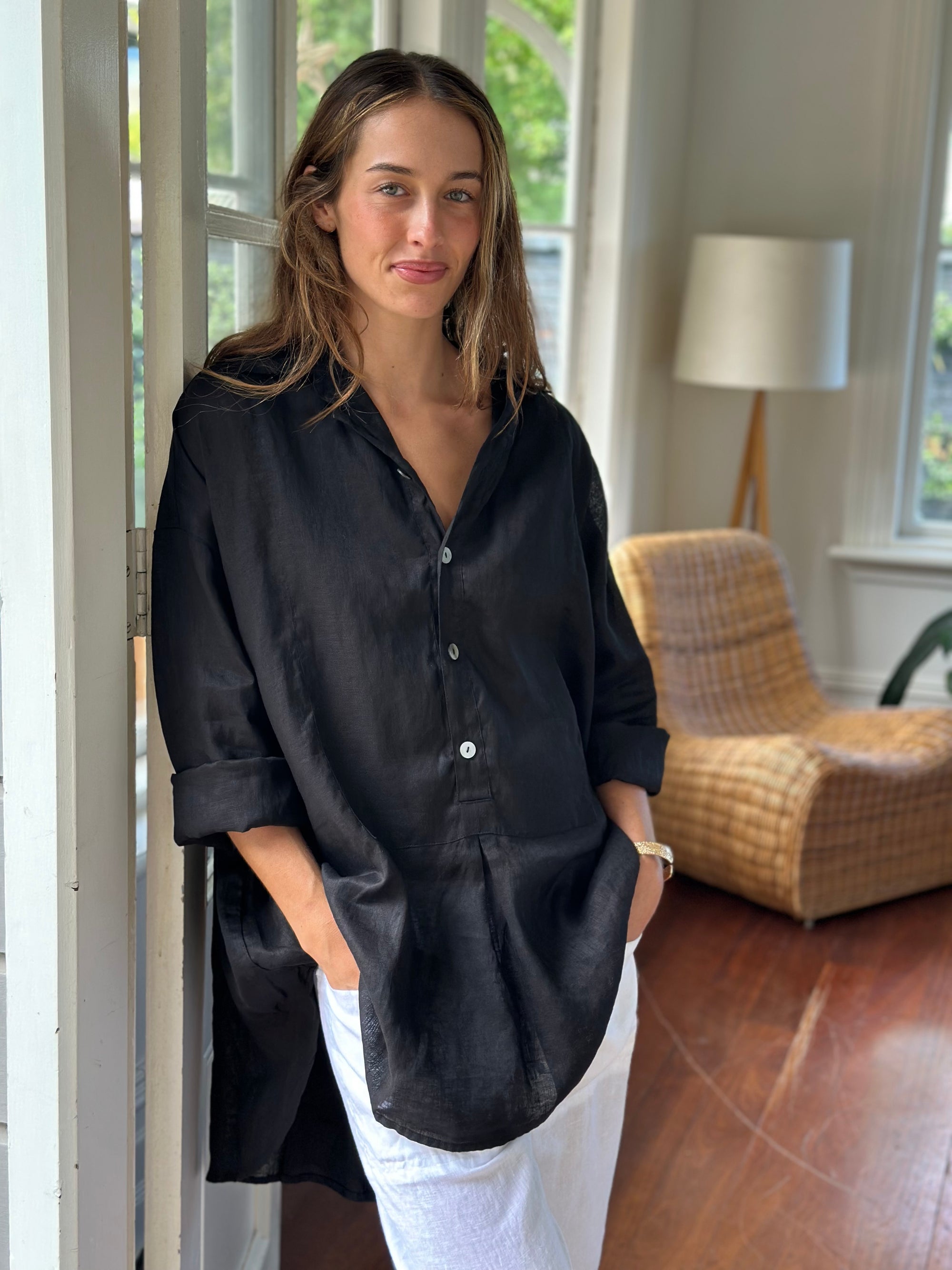 megan shirt - black linen Apparel