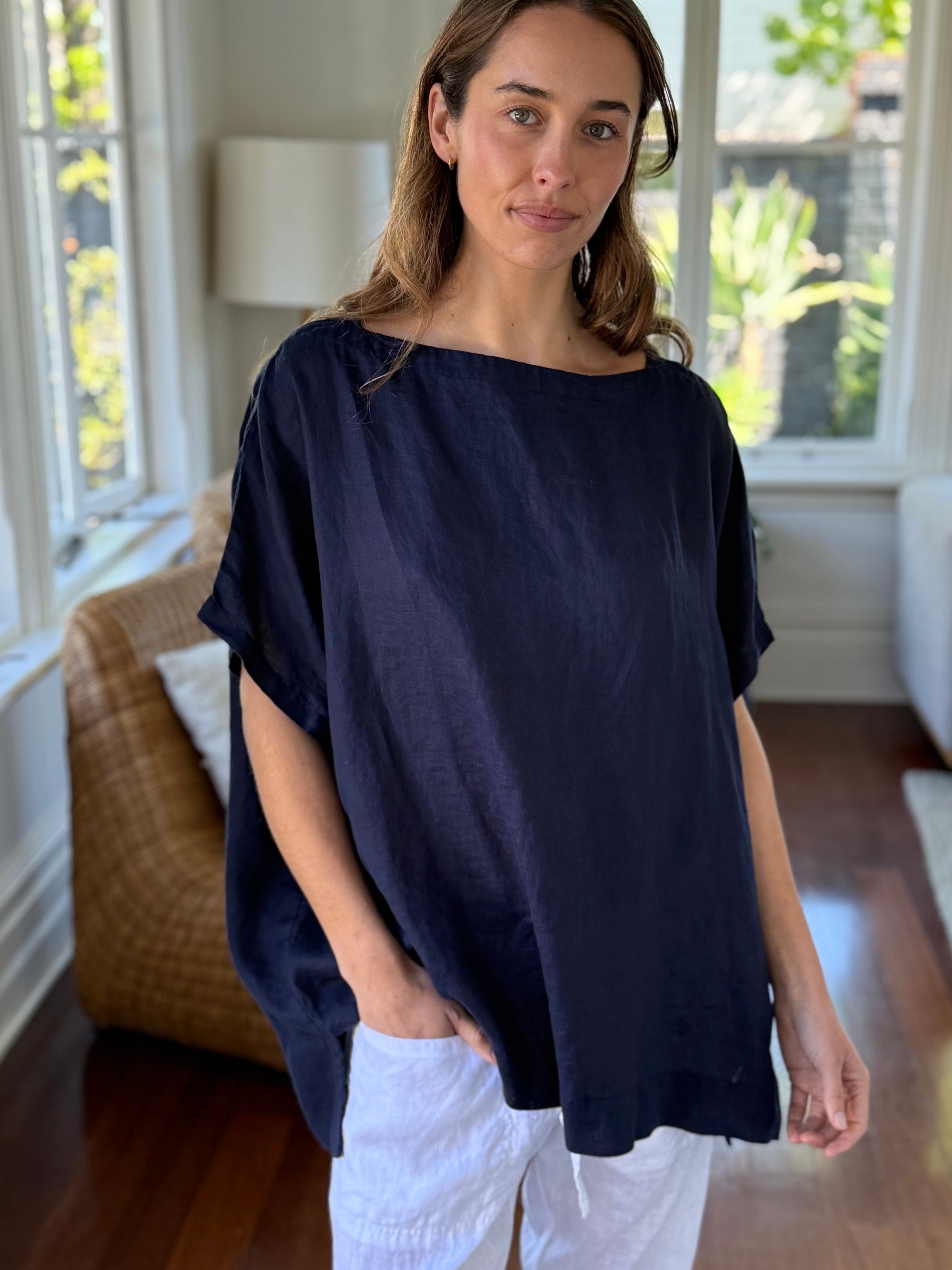 sammy top - navy linen Apparel