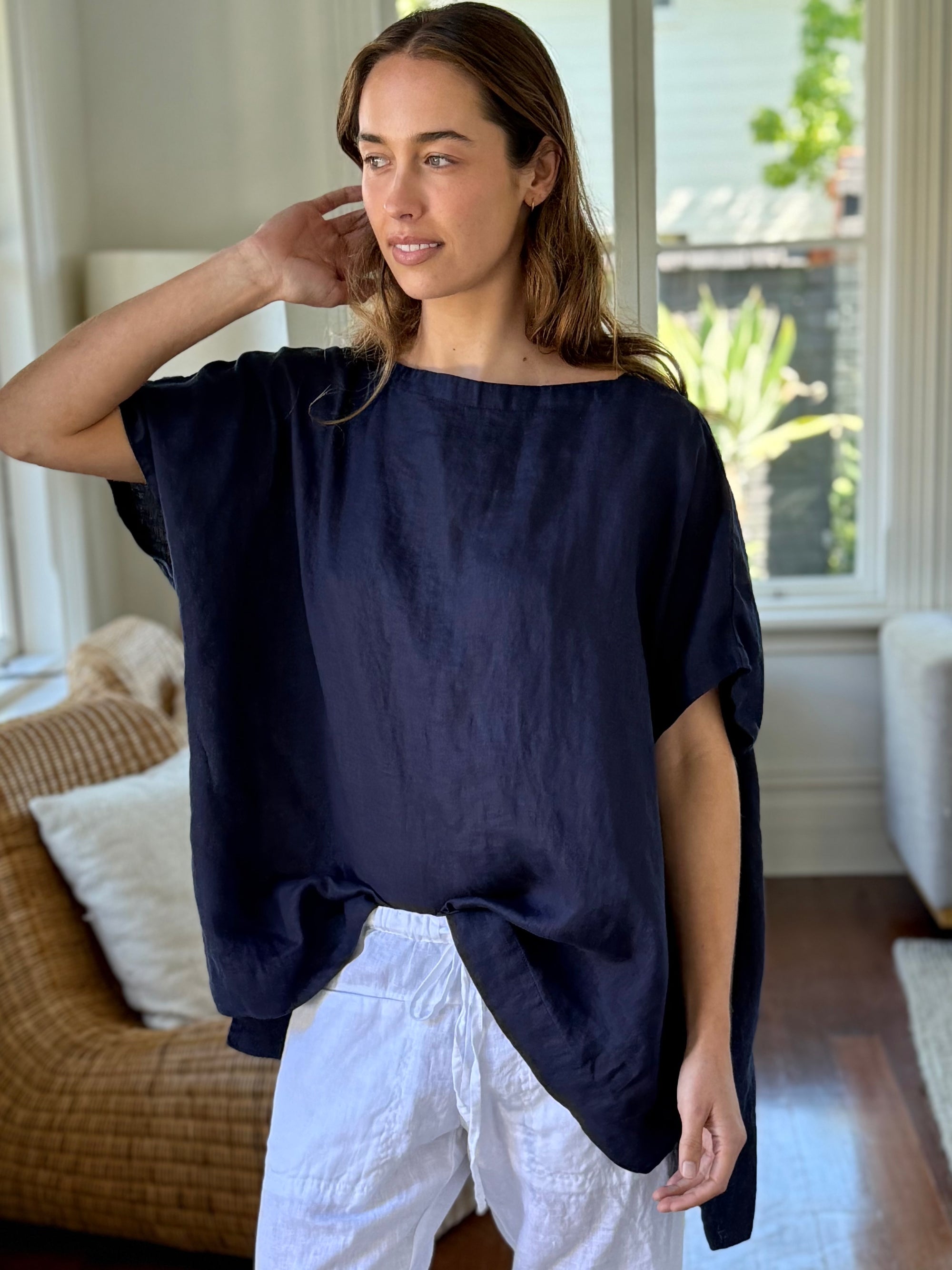 sammy top - navy linen Apparel