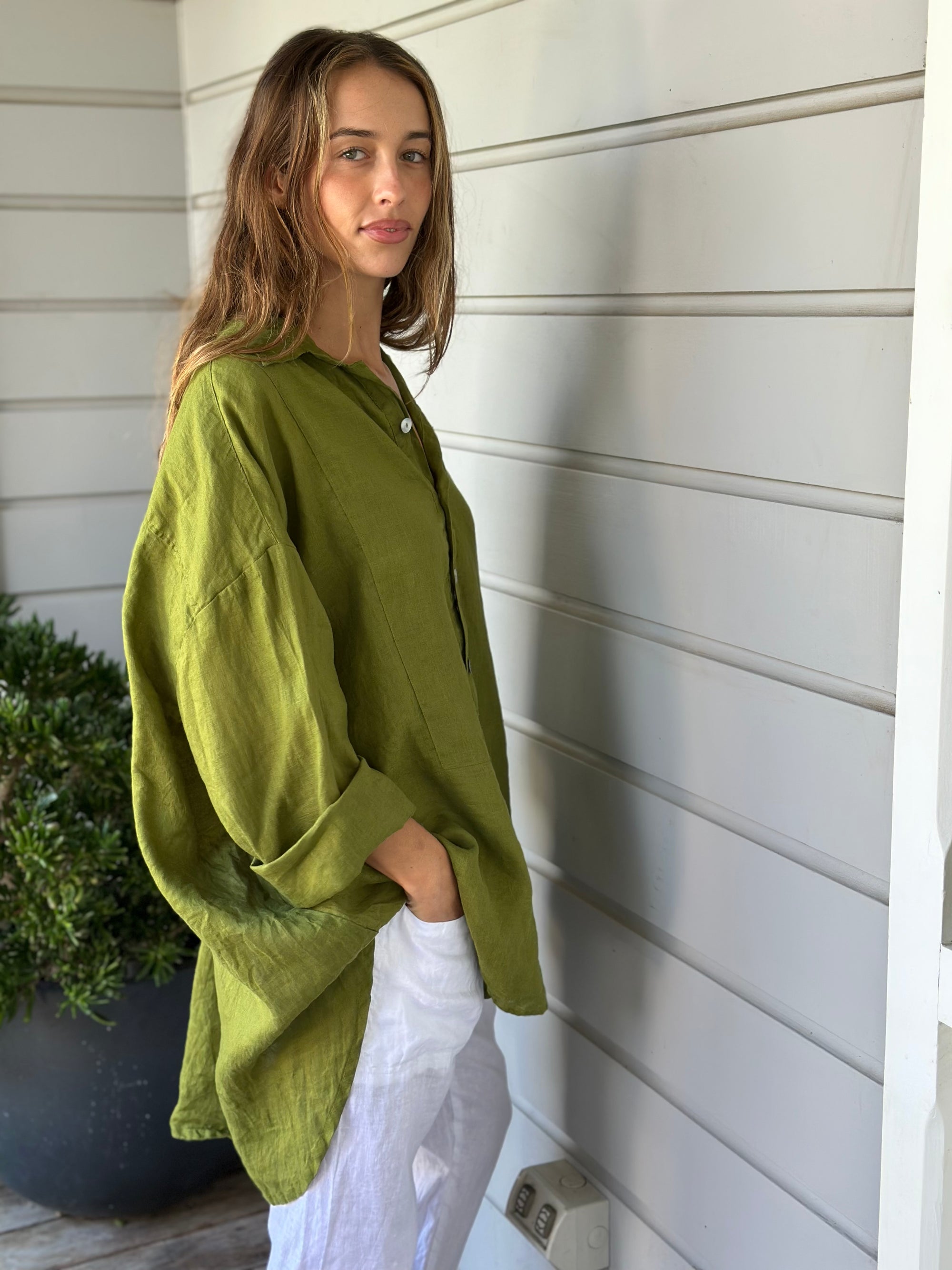 megan shirt - olive linen Apparel