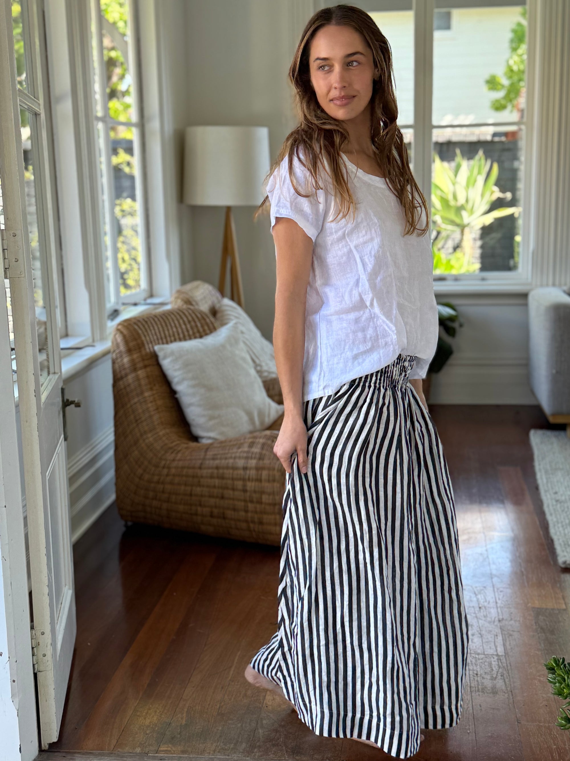 lulu skirt- charcoal stripe linen