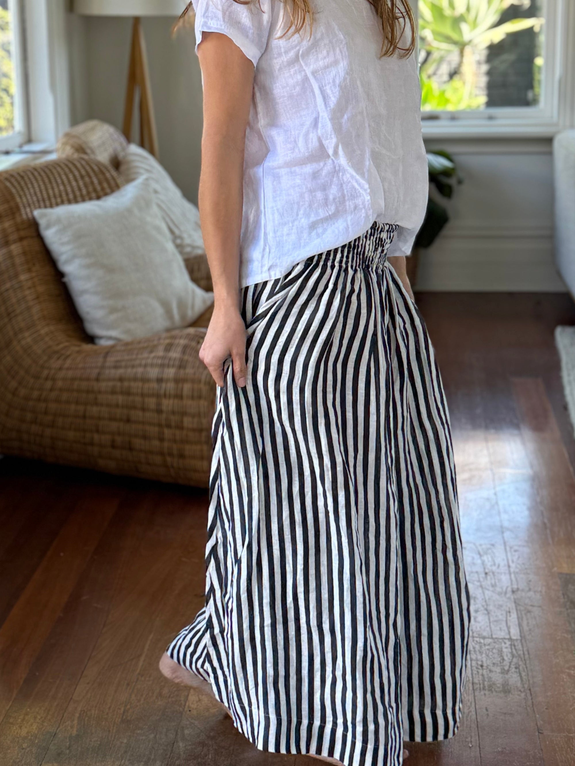 lulu skirt- charcoal stripe linen Apparel
