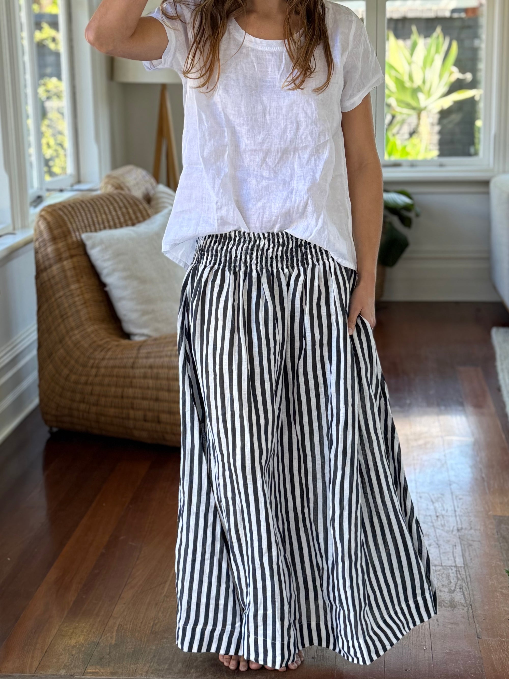 lulu skirt- charcoal stripe linen