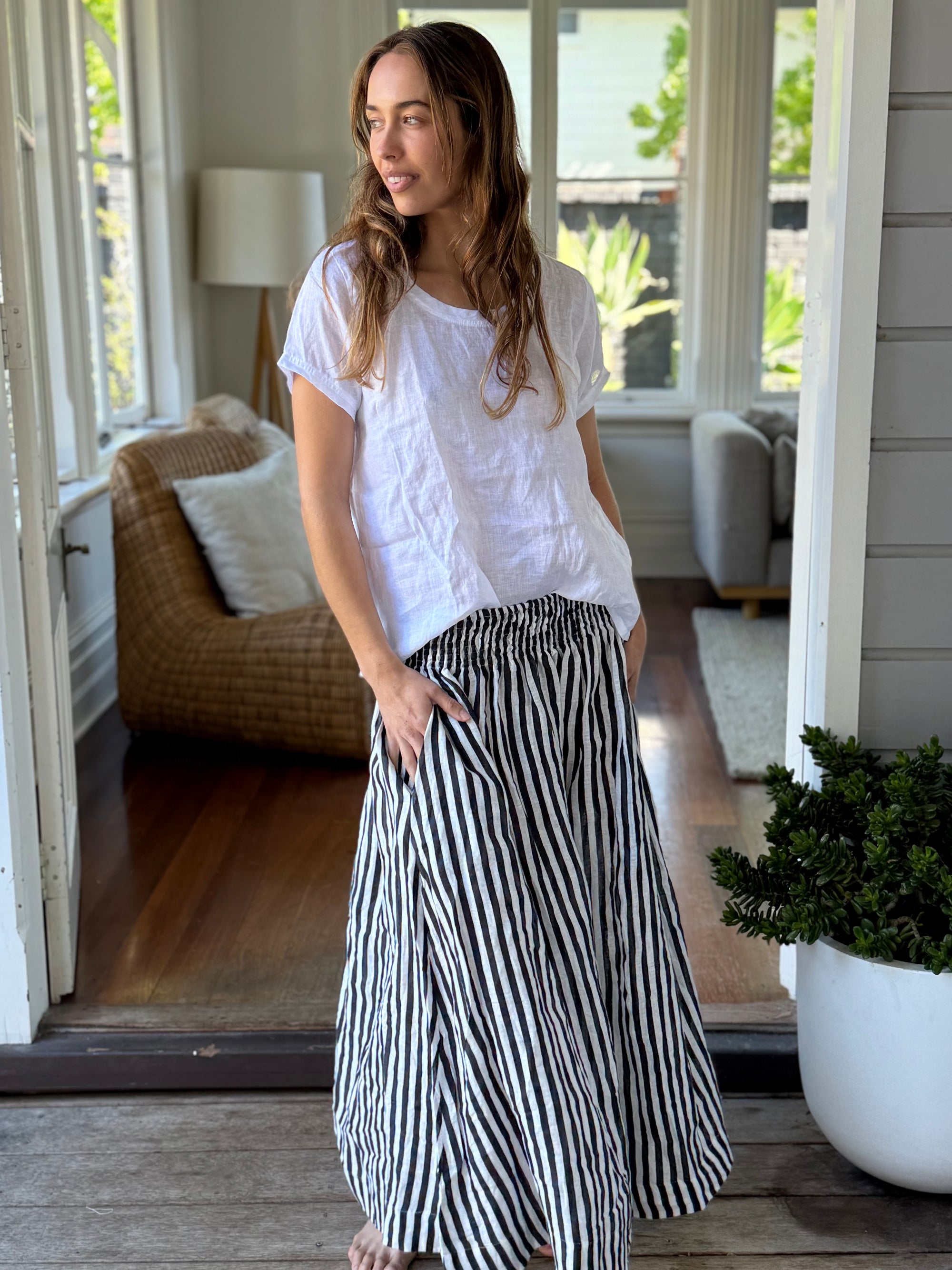 lulu skirt- charcoal stripe linen