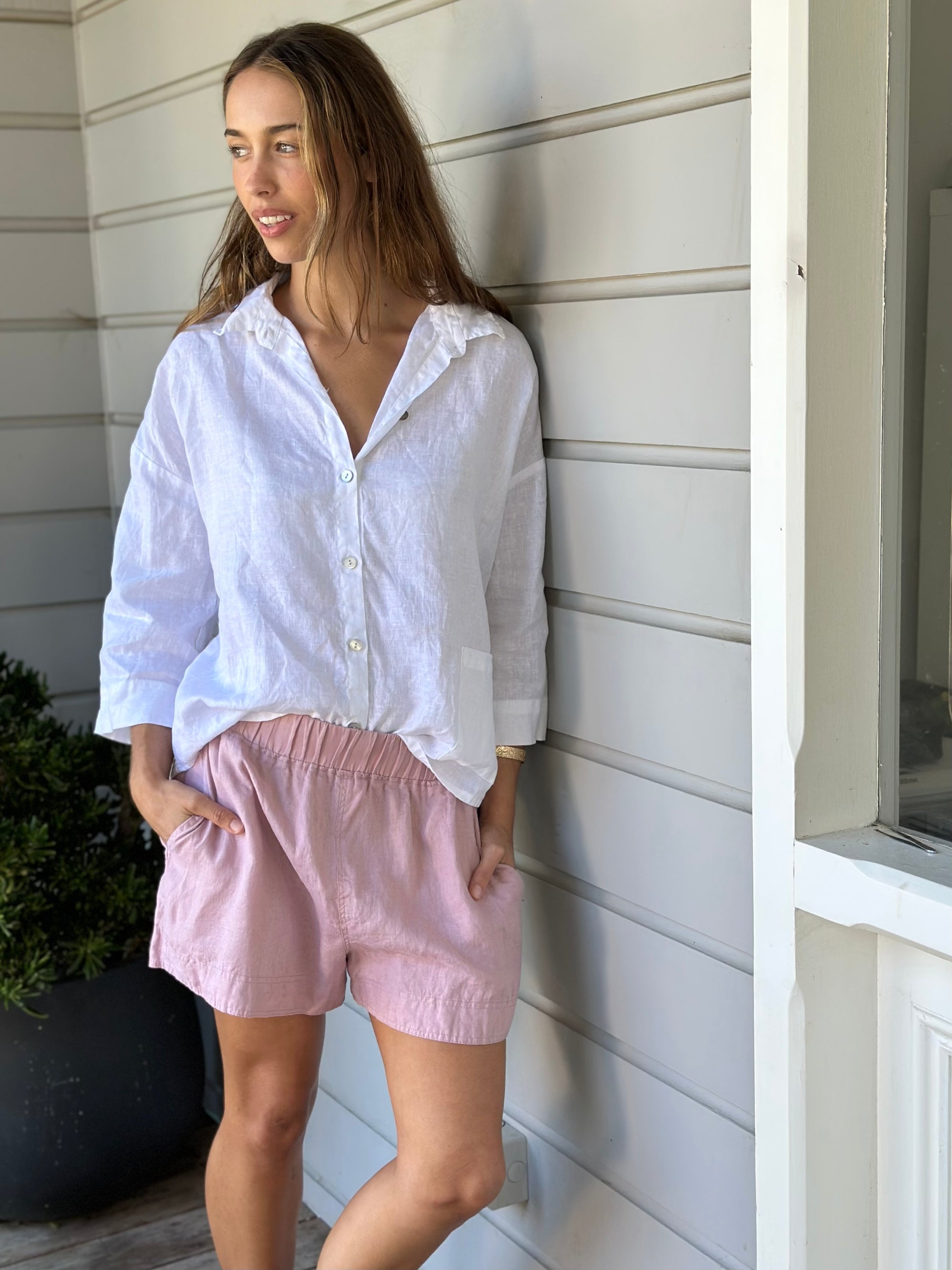 abbey short - dusty rose linen Apparel