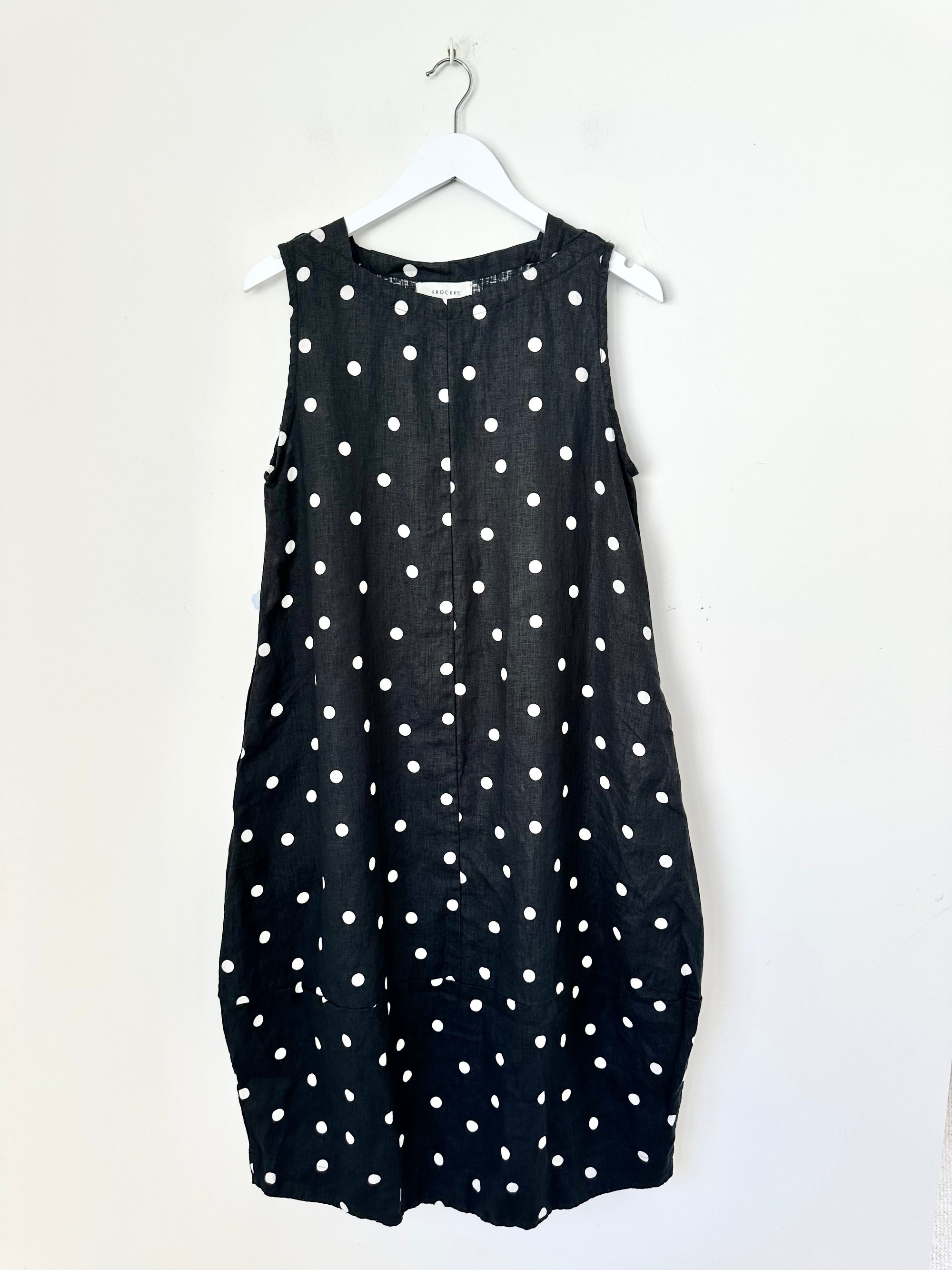 adele dress - black spot linen Apparel