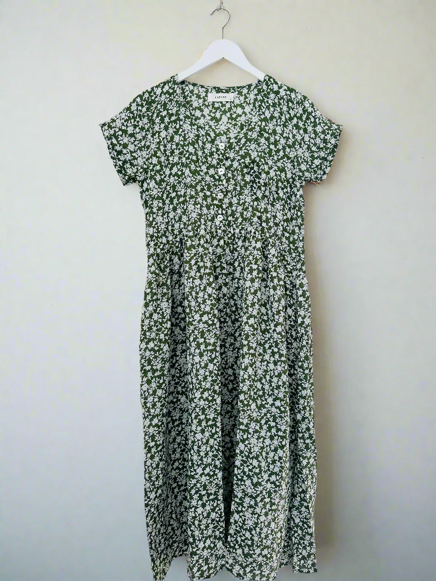 audrey dress - moss floral linen Apparel