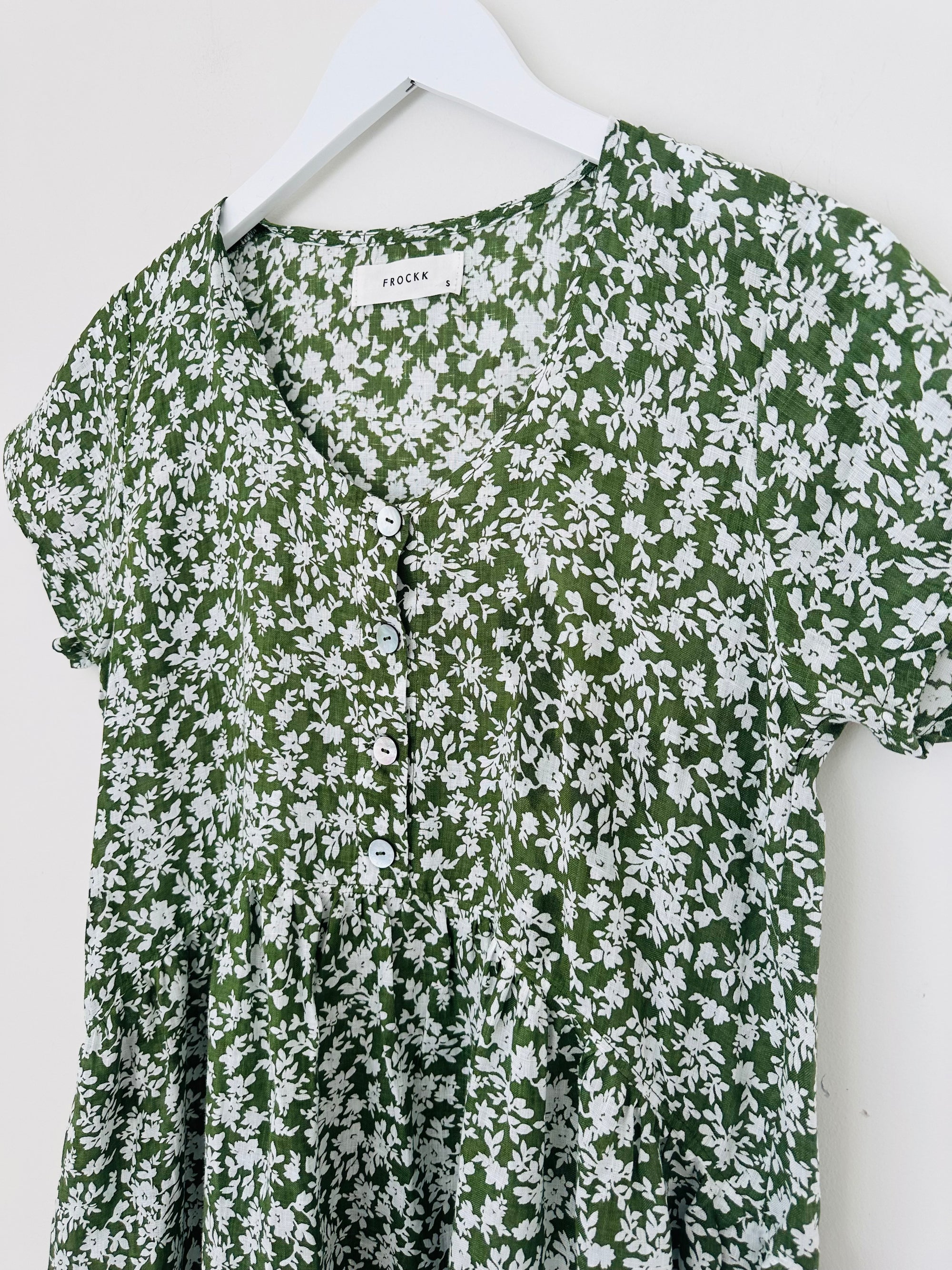audrey dress - moss floral linen Apparel